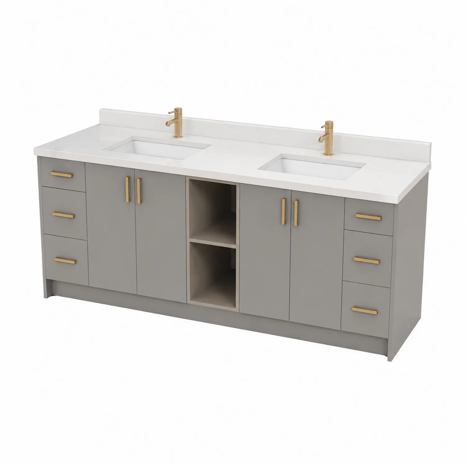 Mueble de lavabo doble en MDF y cuarzo blanco