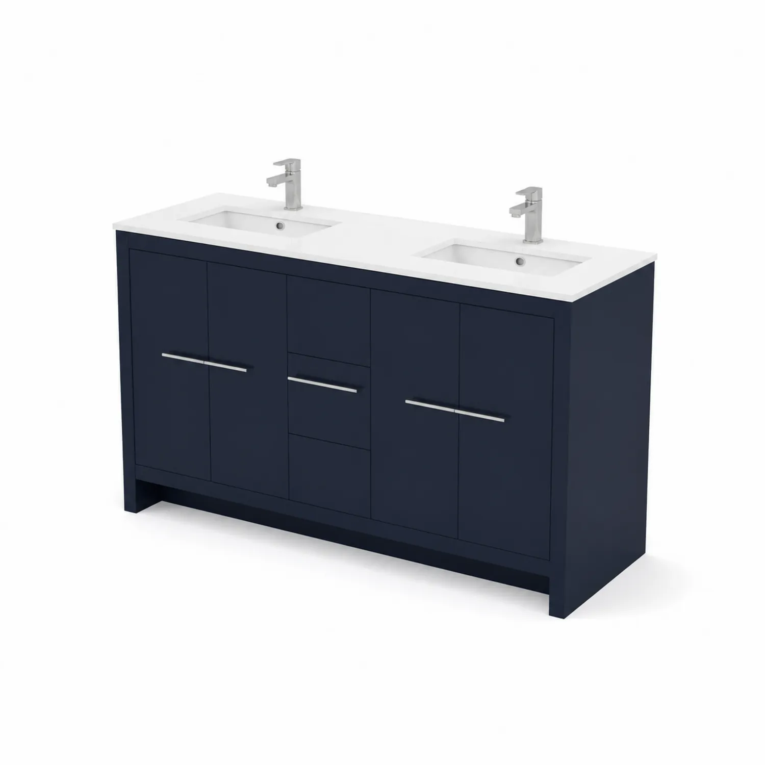 Mueble de lavabo doble de MDF con fregadero de resina de 150x45x85 cm Azul