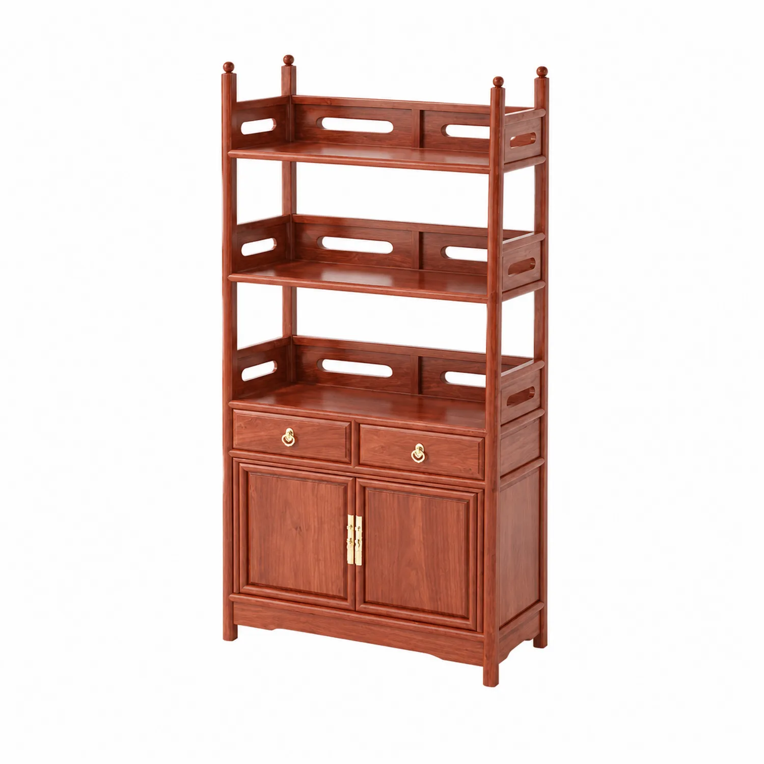 Estantería de Madera Maciza con 4 Niveles y 2 Cajones