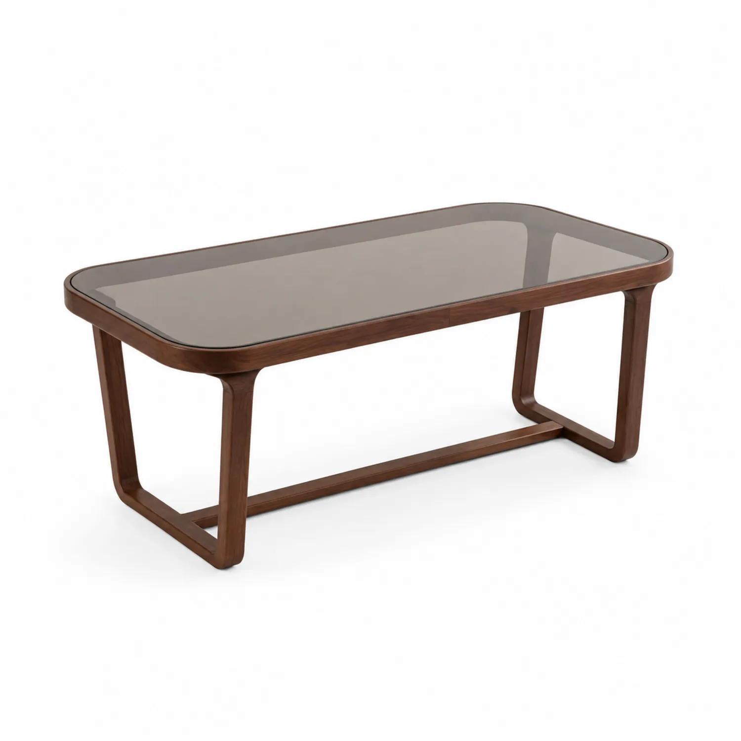 Mesa de centro de vidrio templado y madera de nogal