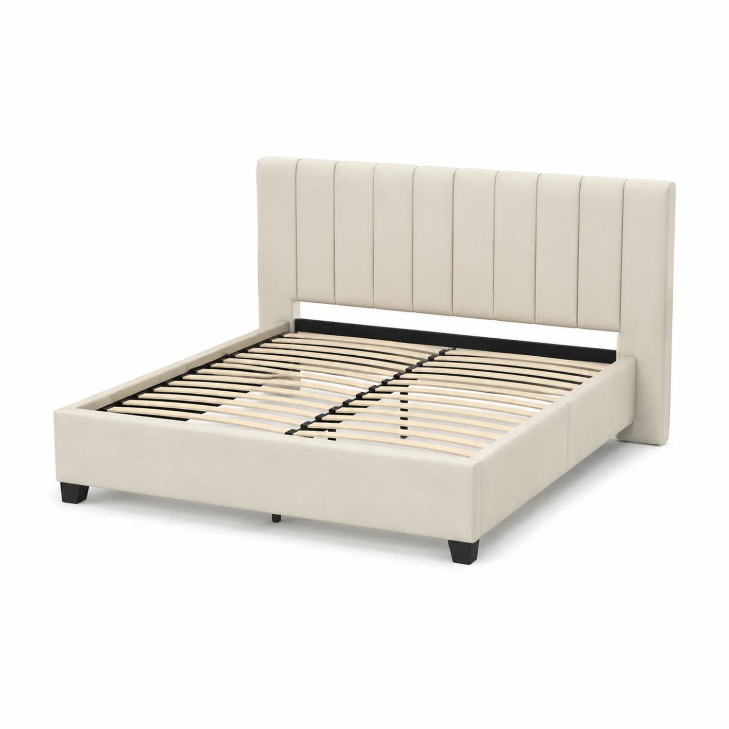 Cama con cabecero tapizado en cuero sintético crema de 200x160 cm