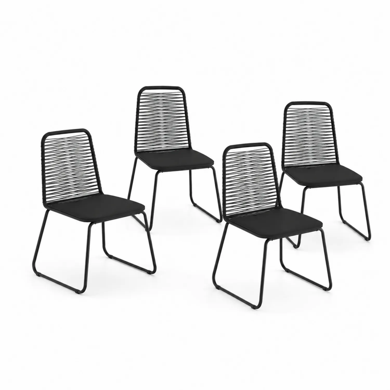 Set de 4 sillas de jardín de acero y cuerda negra