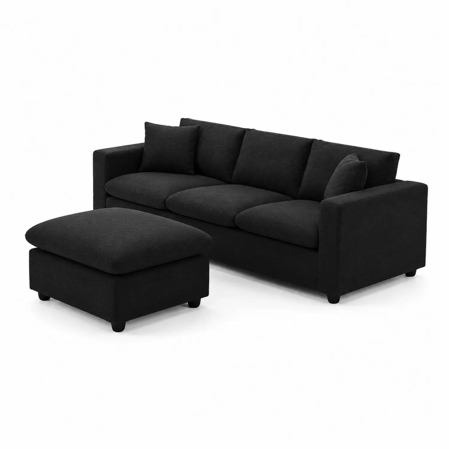 Sofá Modular de Poliéster Negro con Reposapiés