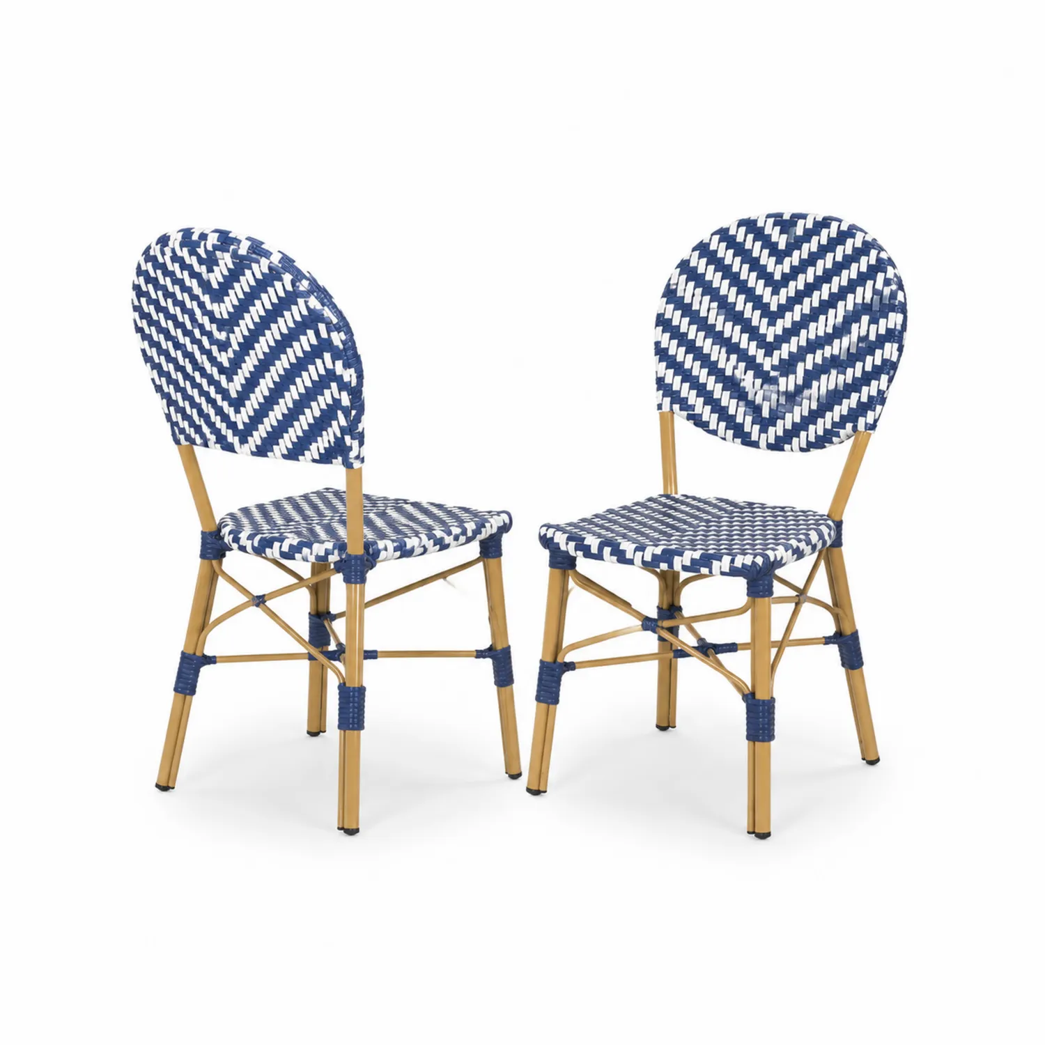 Sillas de Jardín de Ratán PE Azul/Blanco con Estructura de Aluminio, Set de 2
