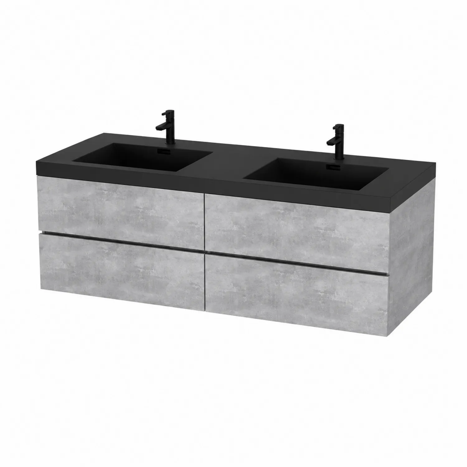 Mueble de baño doble con lavabo de resina MDF Negro/Gris Concreto 160x50x60cm