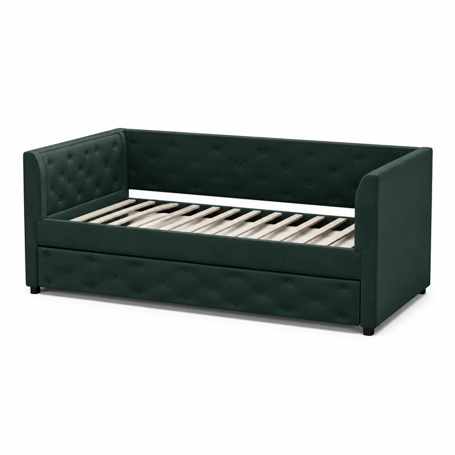 Cama de día con almacenamiento tapizada en poliéster verde 200x90 cm