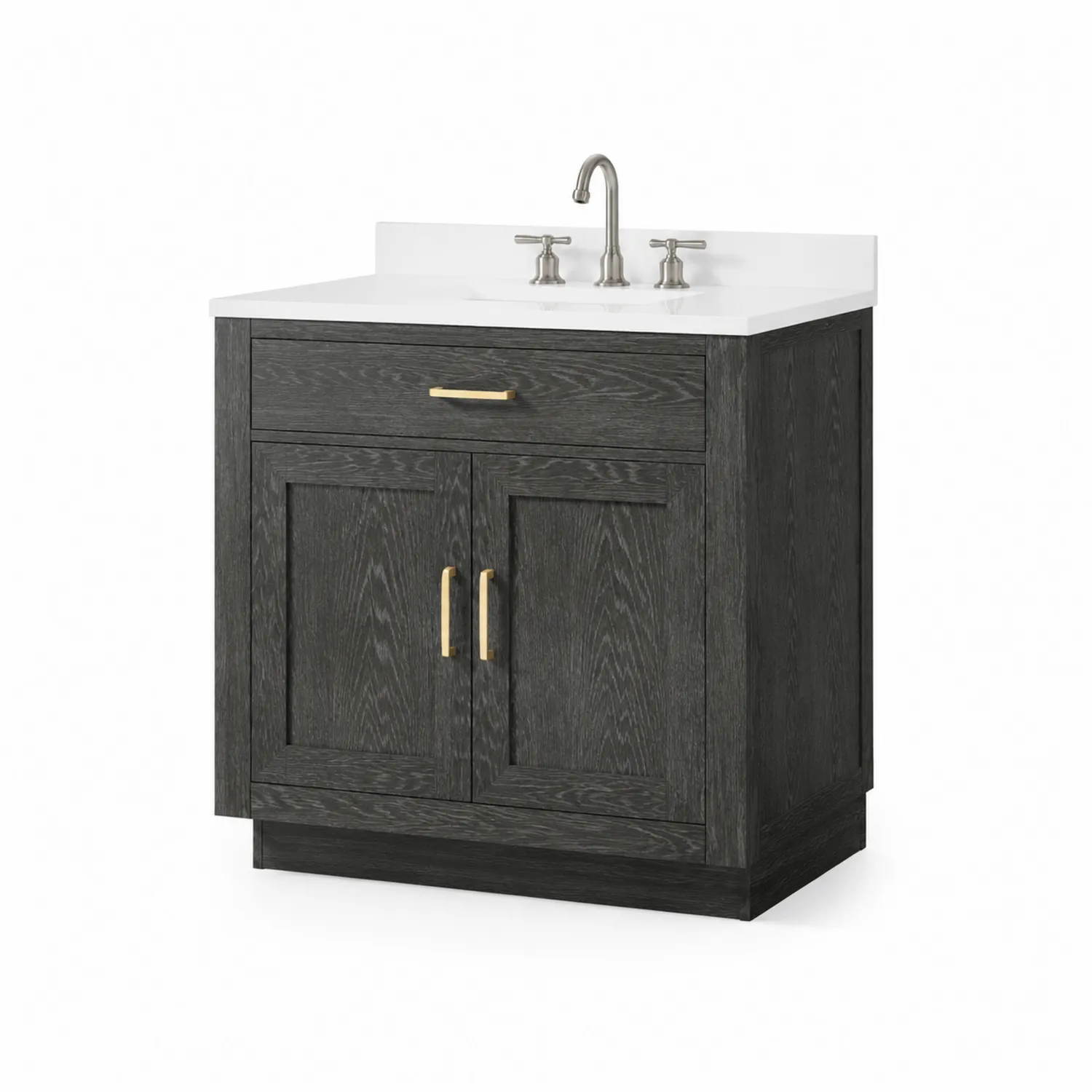 Mueble de lavabo de madera con lavabo de cerámica blanco