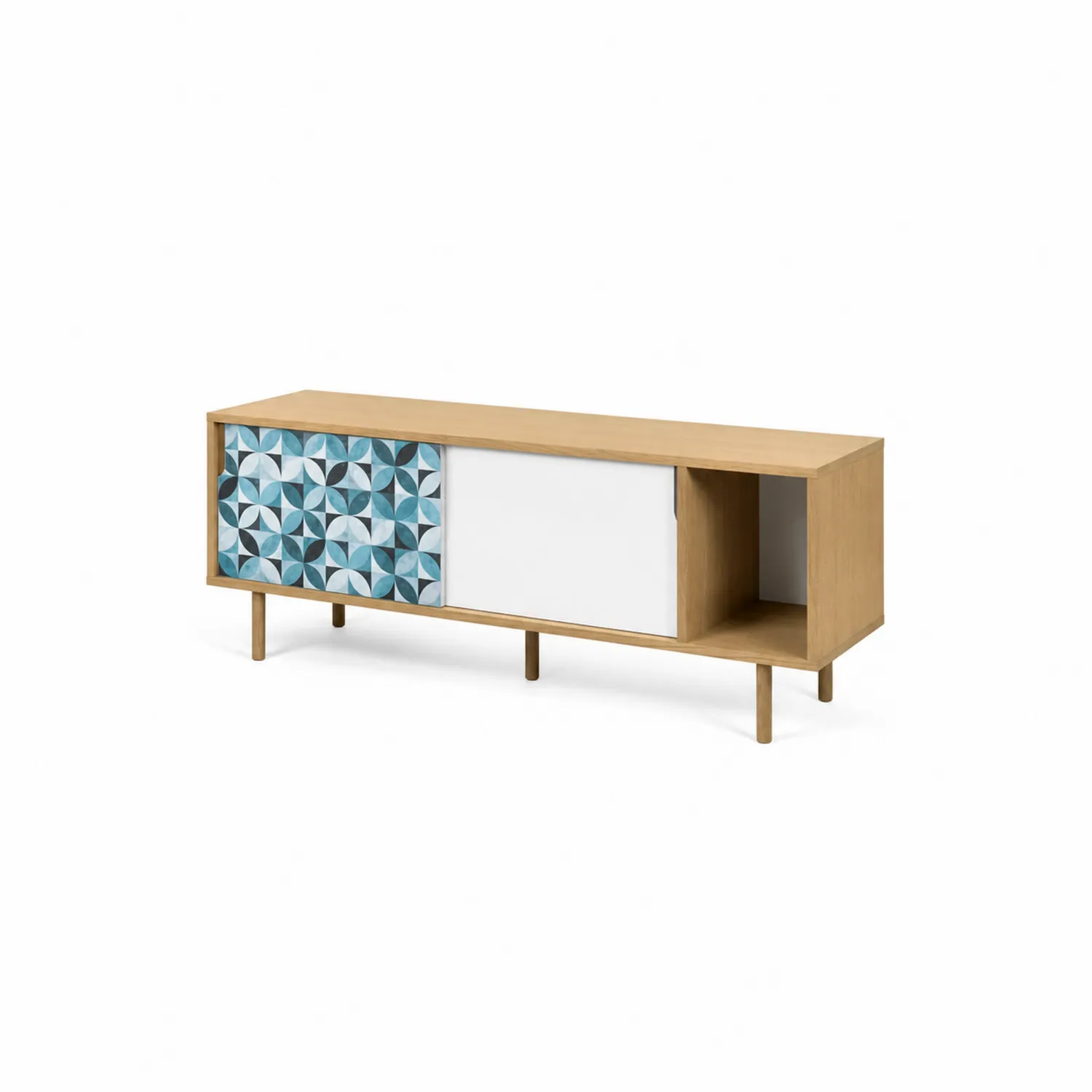 Aparador de madera de roble con puertas correderas geométricas de 150 cm