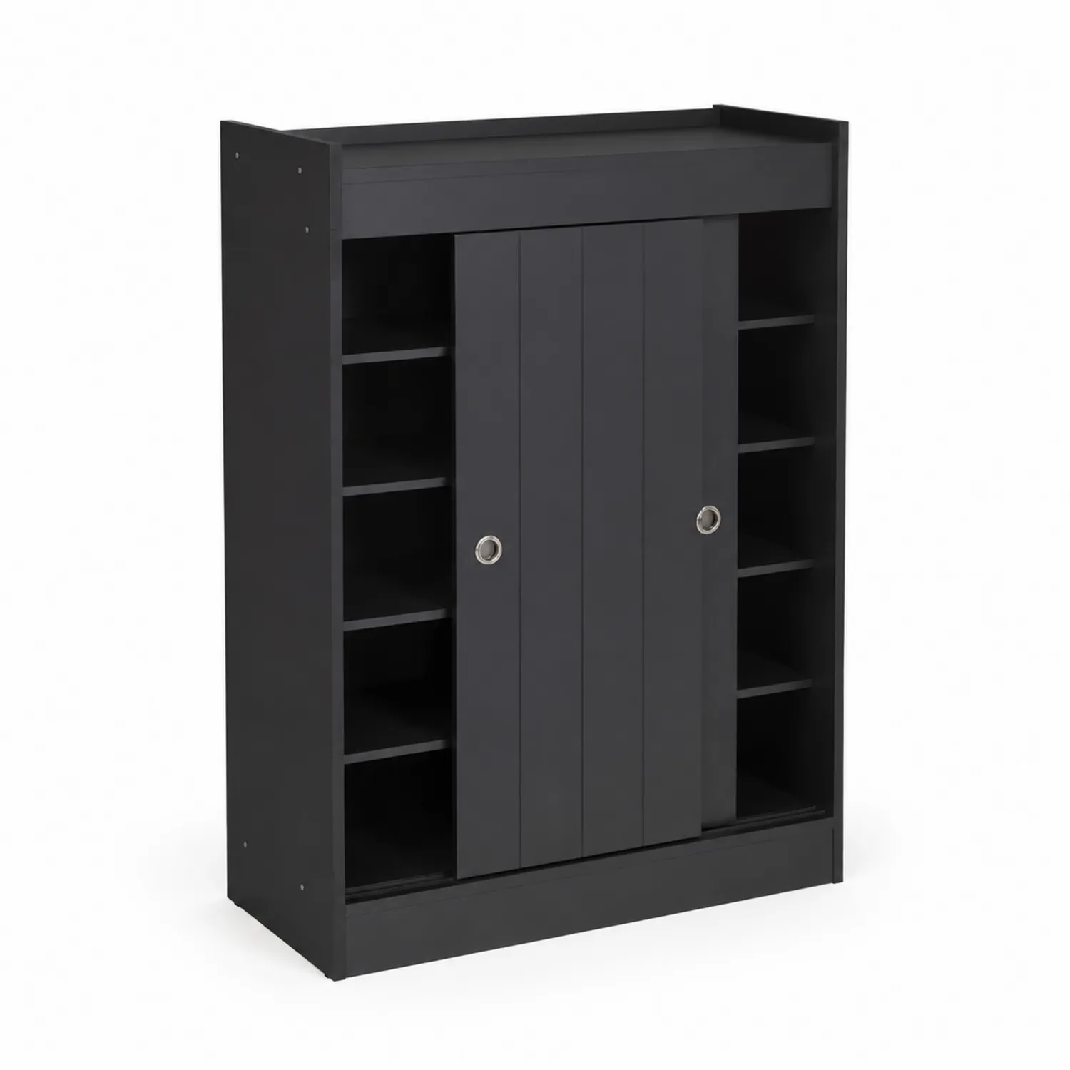 Zapatero de Madera con Puertas Correderas Negro 80x30x100 cm