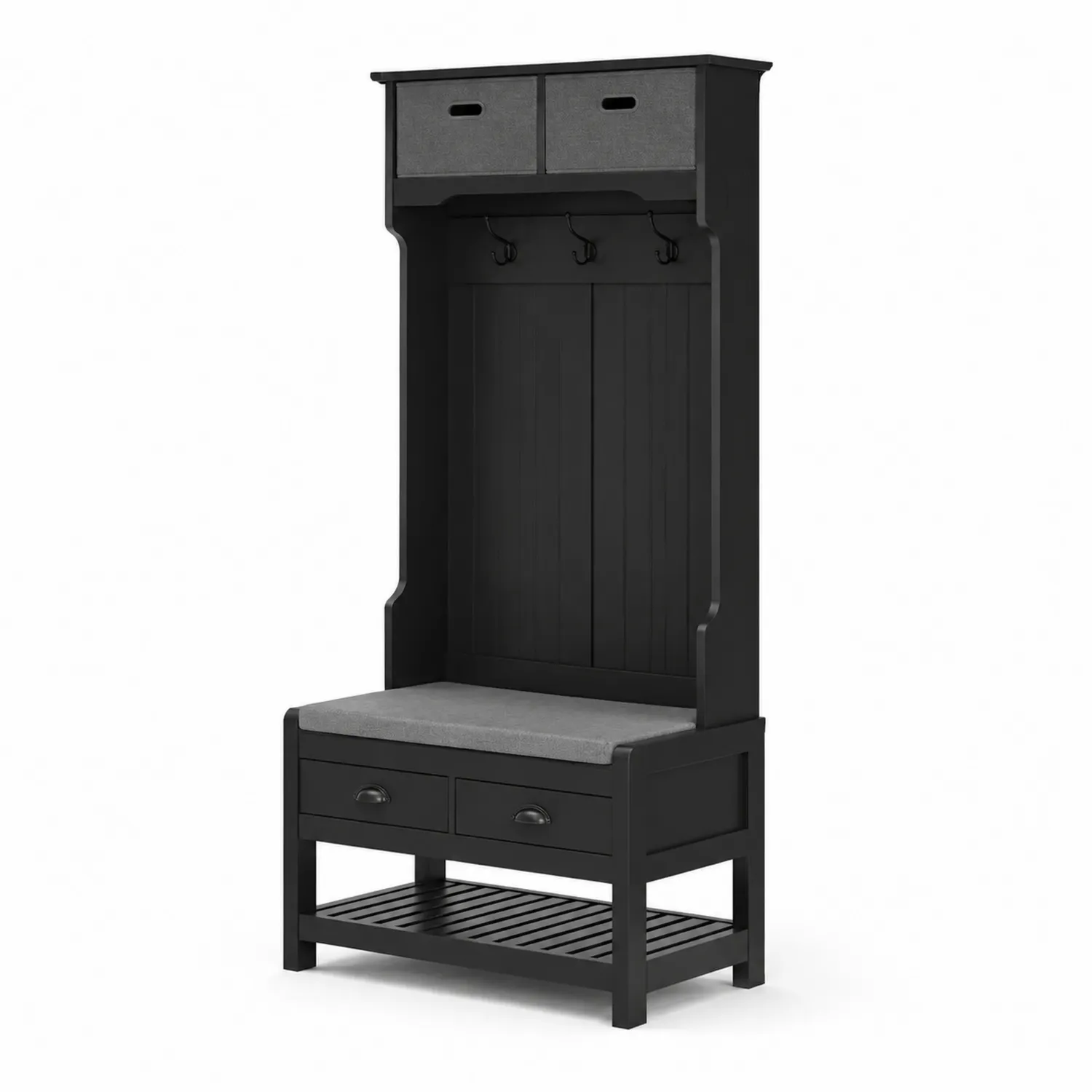 Perchero de madera MDF con banco y cajones Negro