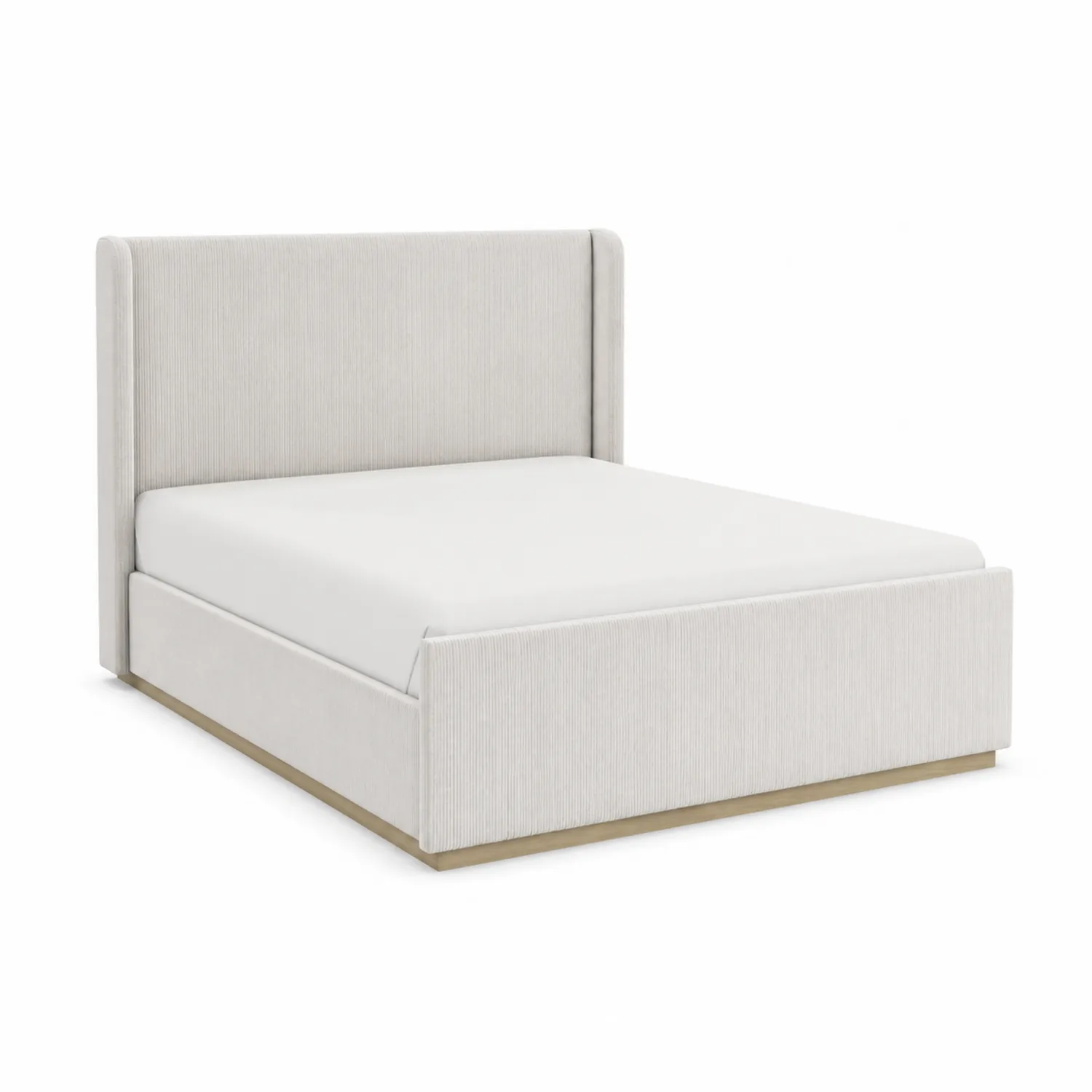 Cama tapizada en tela beige 160x200 cm con cabecero alto