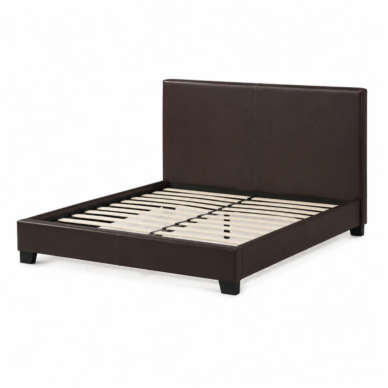 Cama doble de cuero sintético marrón con cabecero 200x180 cm