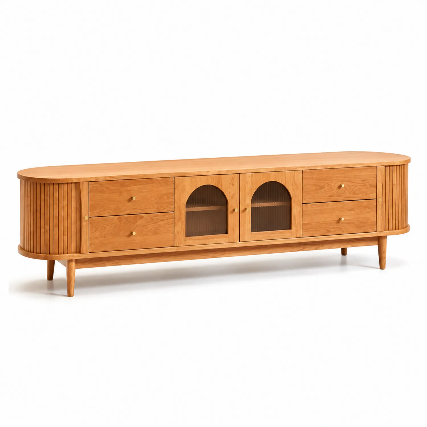Mueble de TV de Madera de Roble con Puertas de Vidrio