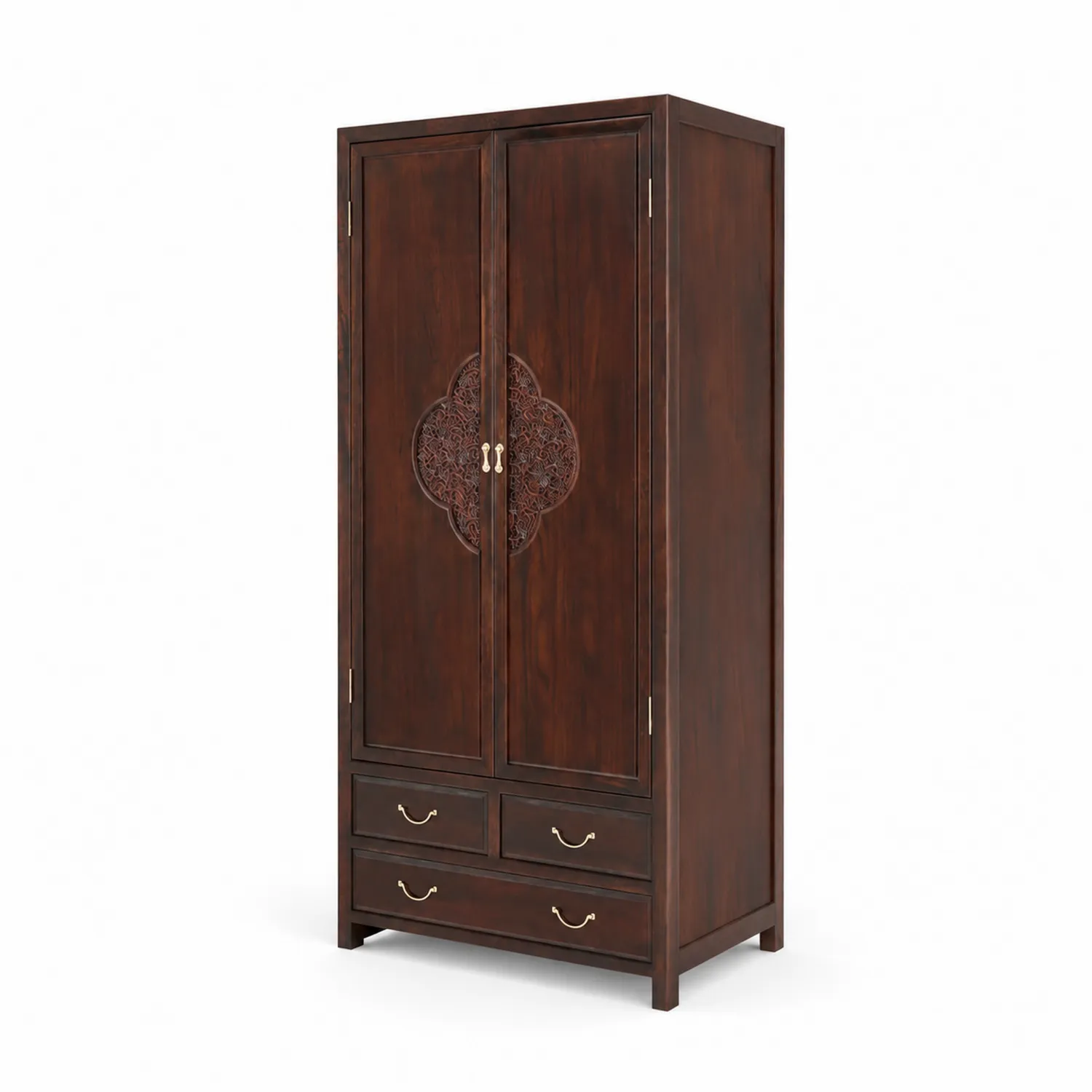 Armario de Madera Maciza con Puertas Talladas Marrón