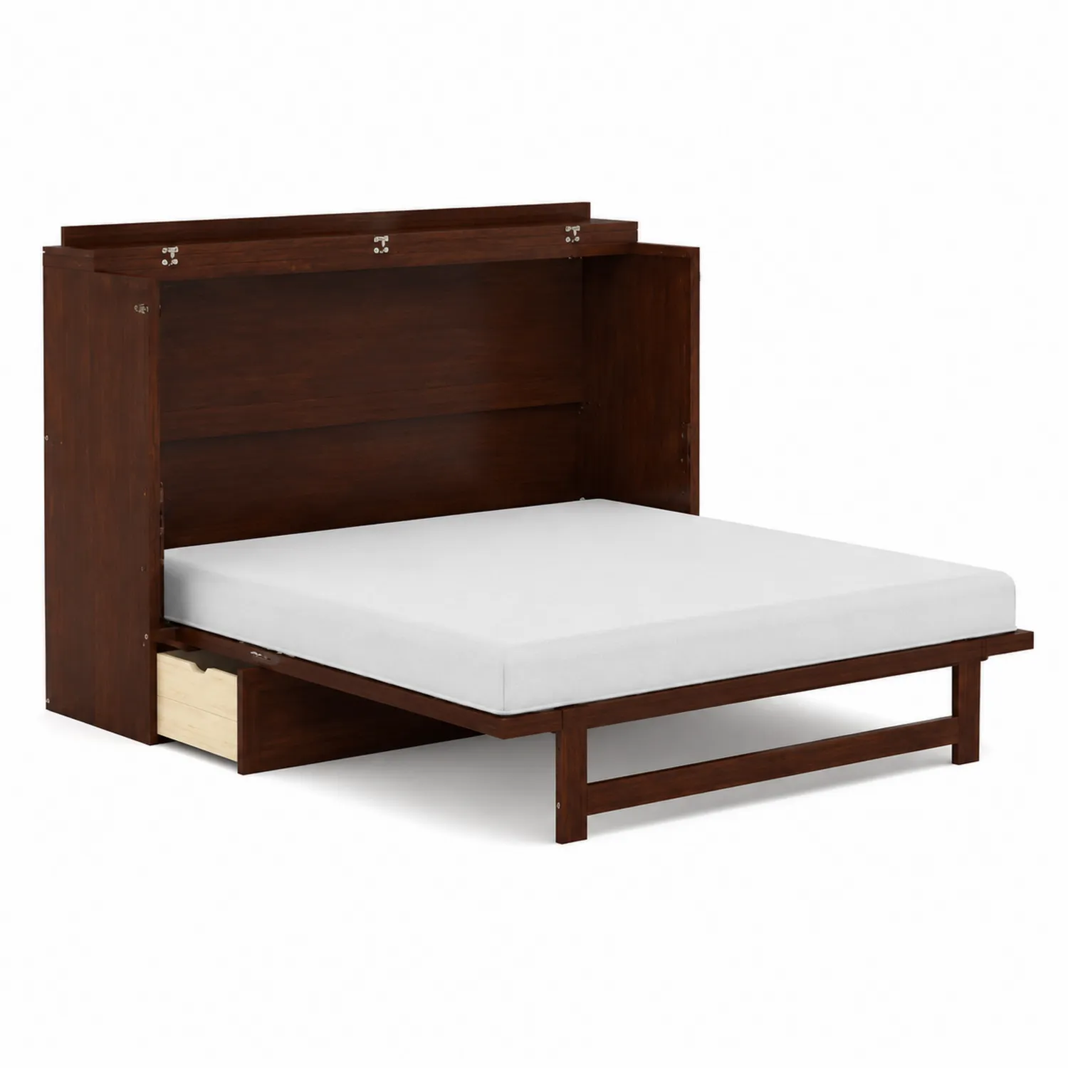 Cama abatible de madera con almacenamiento y colchón