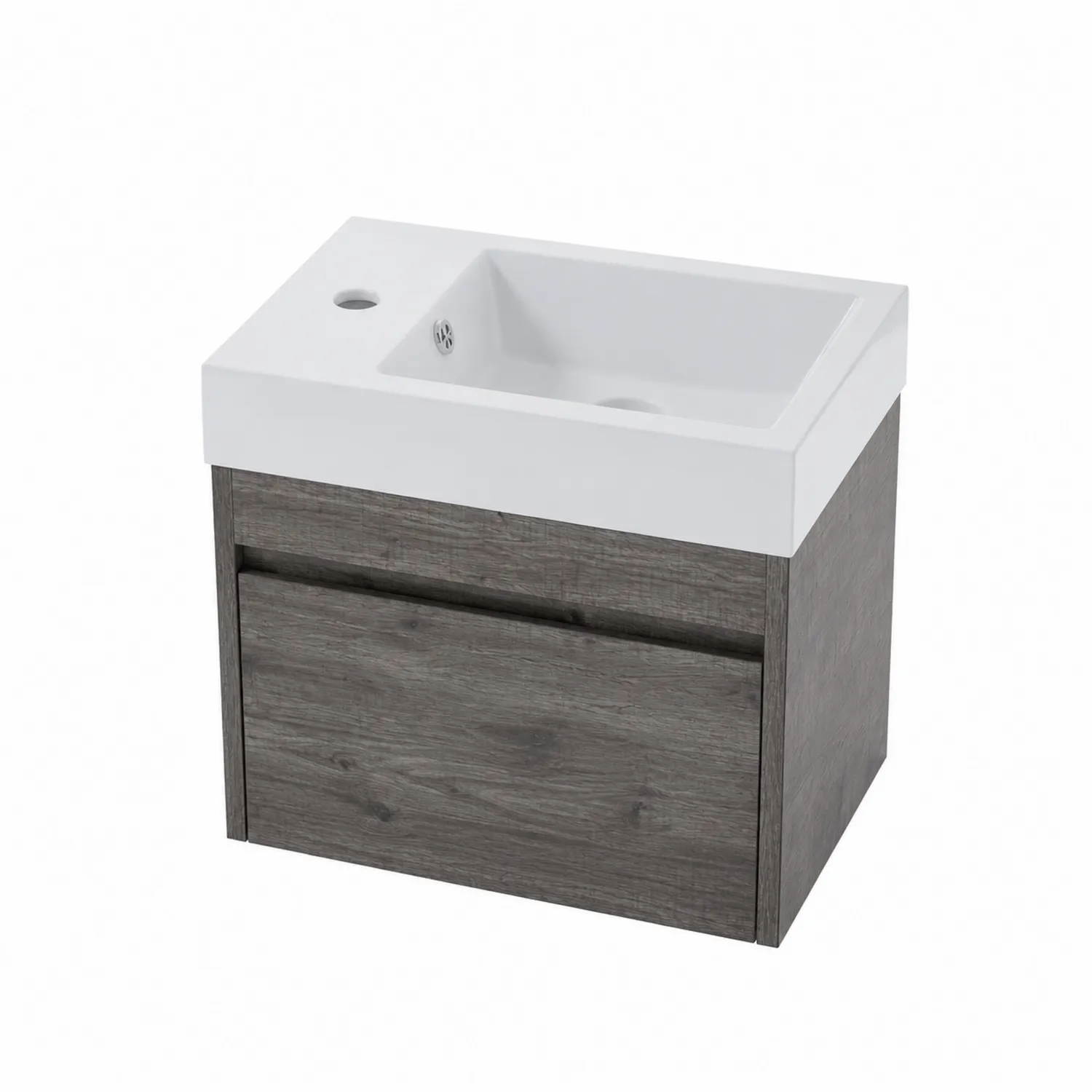 Mueble de lavabo montado en pared de madera compuesta y cerámica 60x35x50 cm Gris