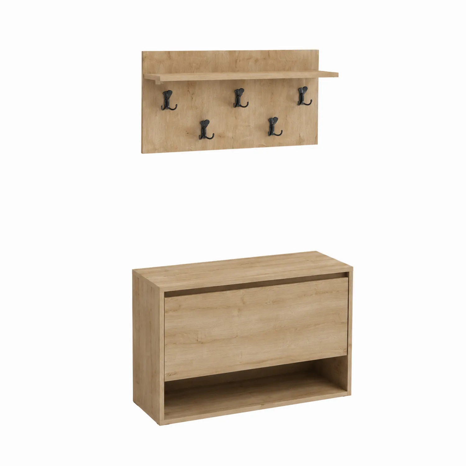 Conjunto de Perchero y Zapatero de Madera de Roble