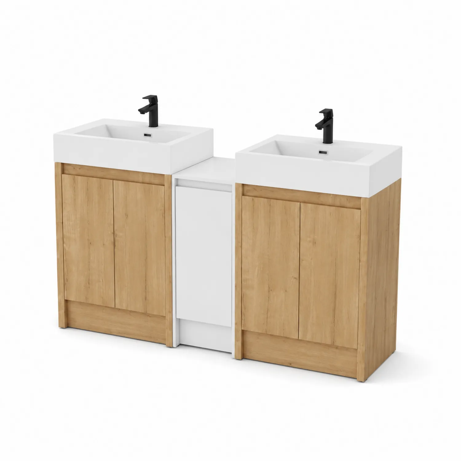 Mueble de baño lavabo doble madera cerámica Blanco/Madera
