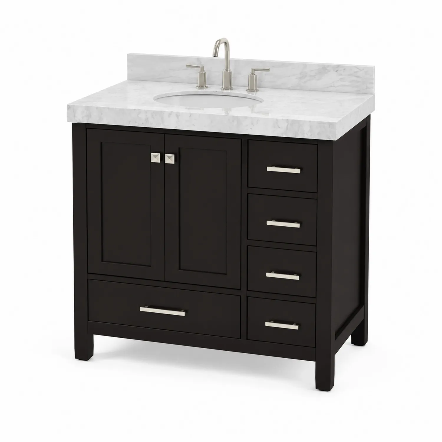 Mueble de Baño de Madera con Encimera de Mármol 80cm Negro