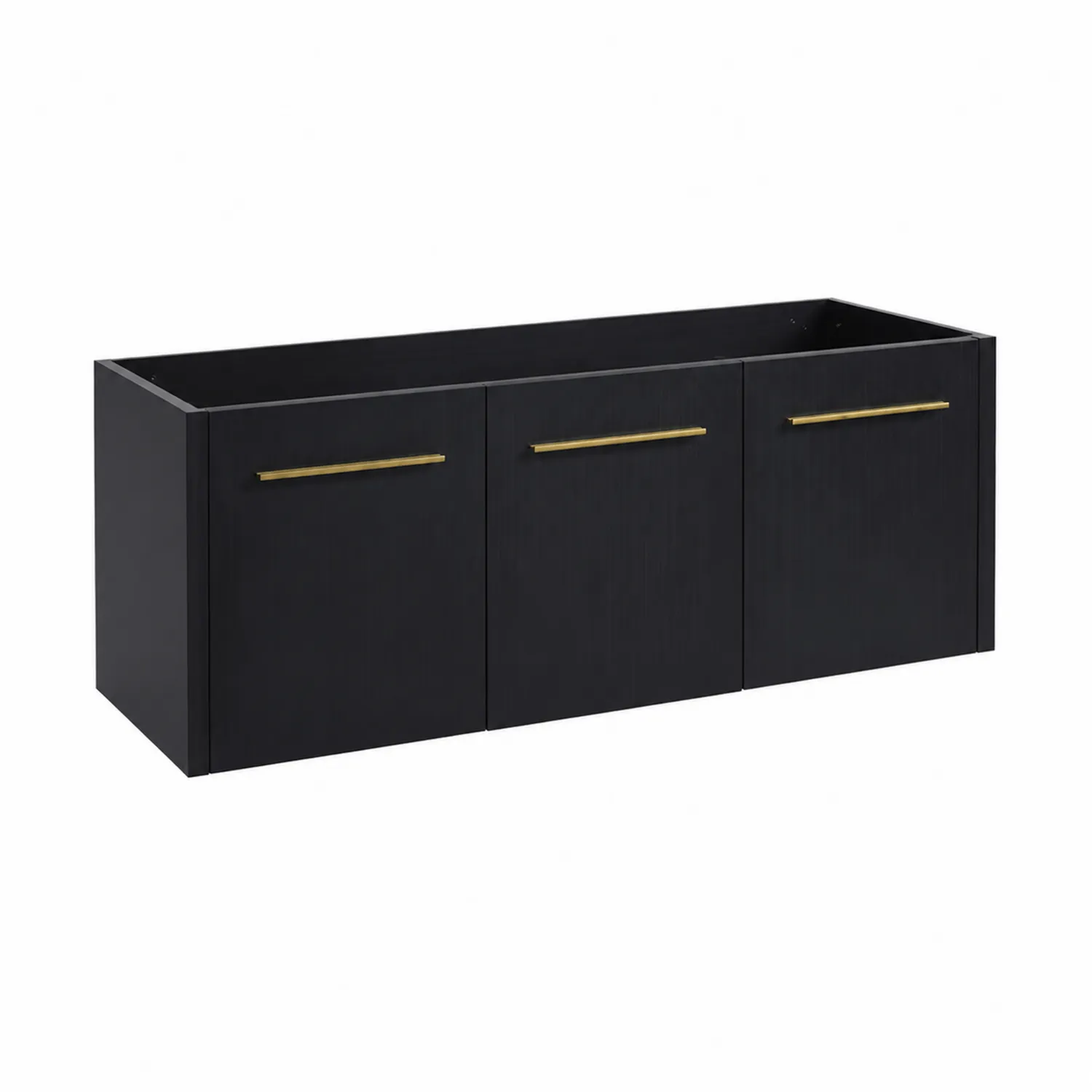Mueble bajo lavabo de madera negra con tiradores metálicos