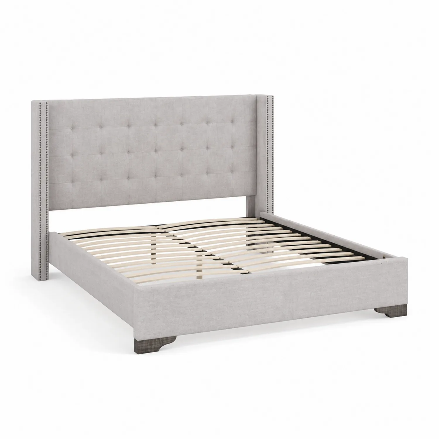 Cama tapizada de poliéster gris con cabecero acolchado 200x160 cm