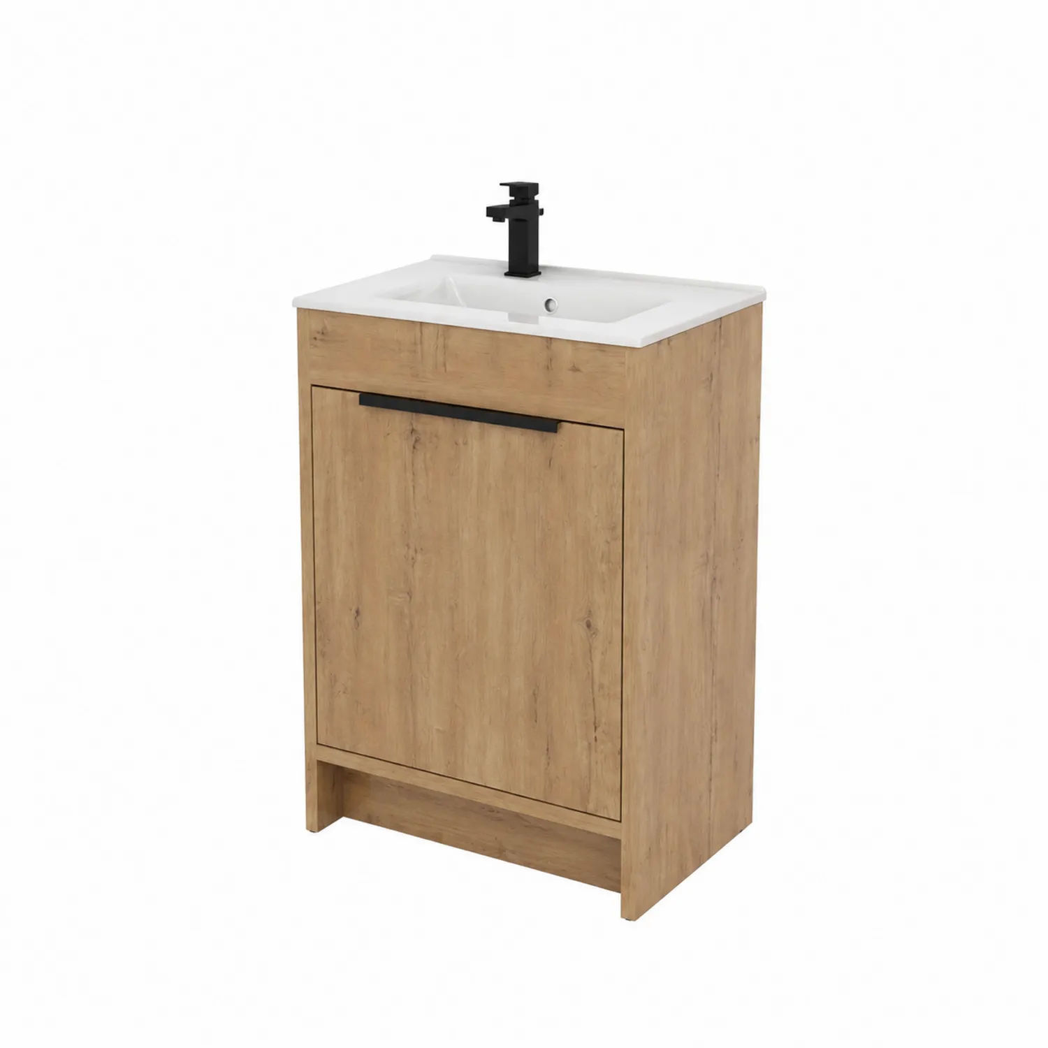 Mueble de lavabo de aglomerado con lavabo de cerámica 60x40x80 cm Marrón
