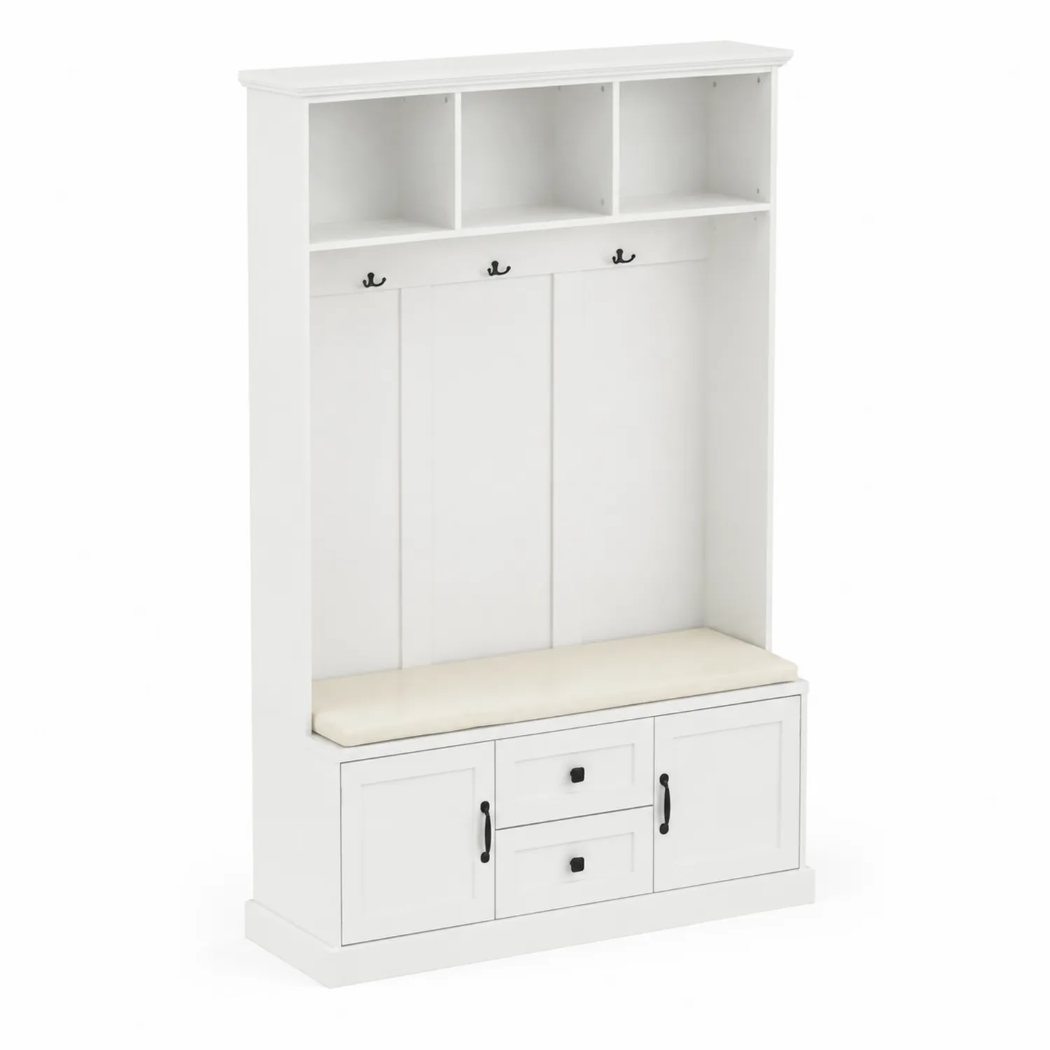 Perchero de Madera con Almacenamiento y Banco Acolchado Blanco