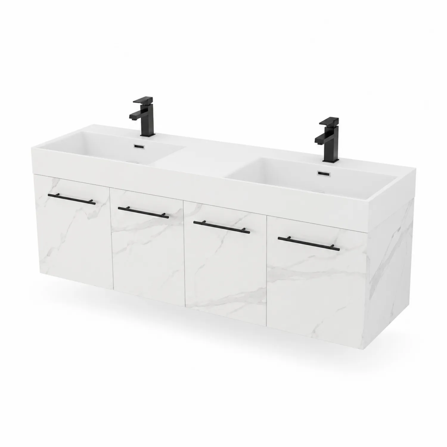 Mueble de lavabo doble de cerámica con acabado de mármol