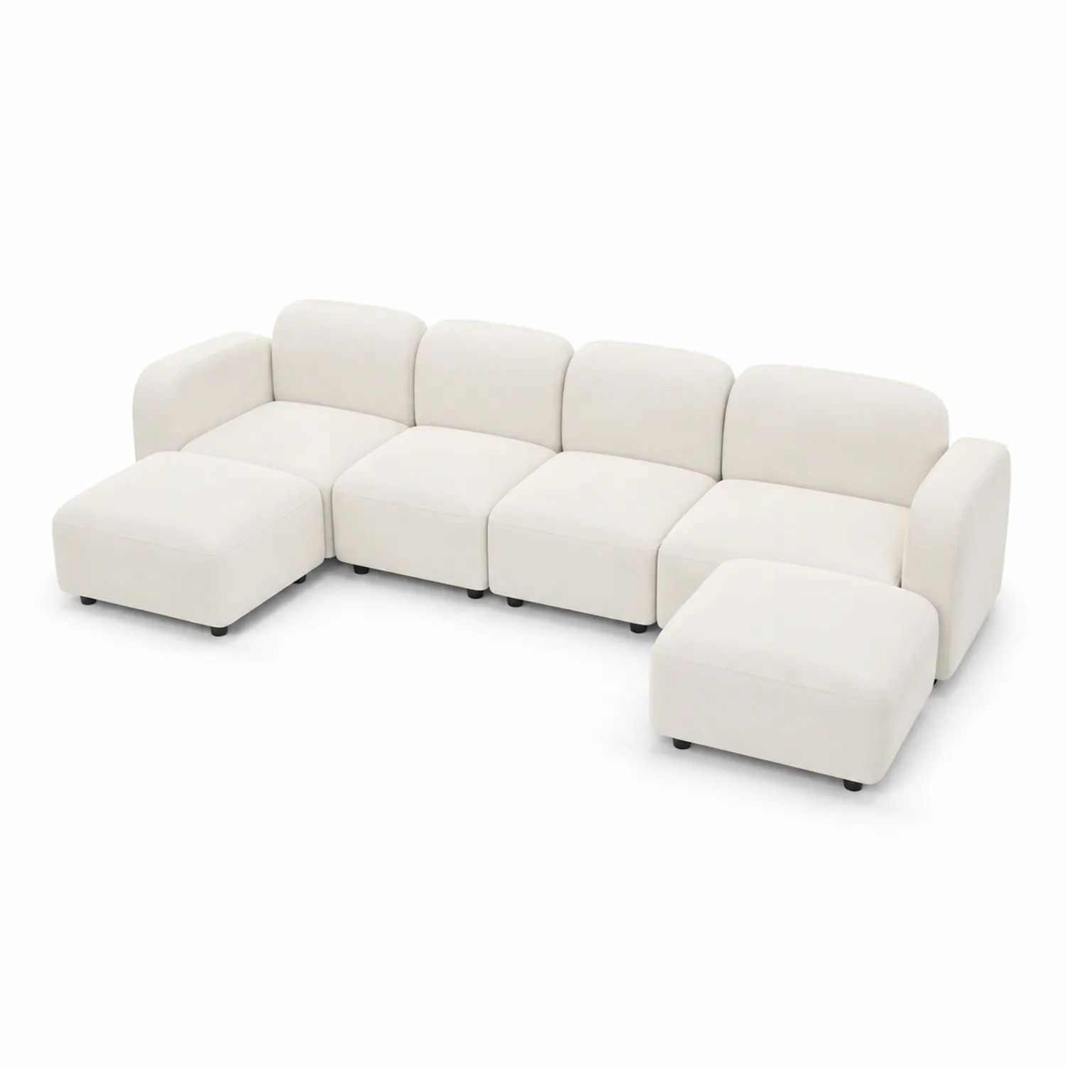 Sofá modular en L tapizado en poliéster crema 5 plazas