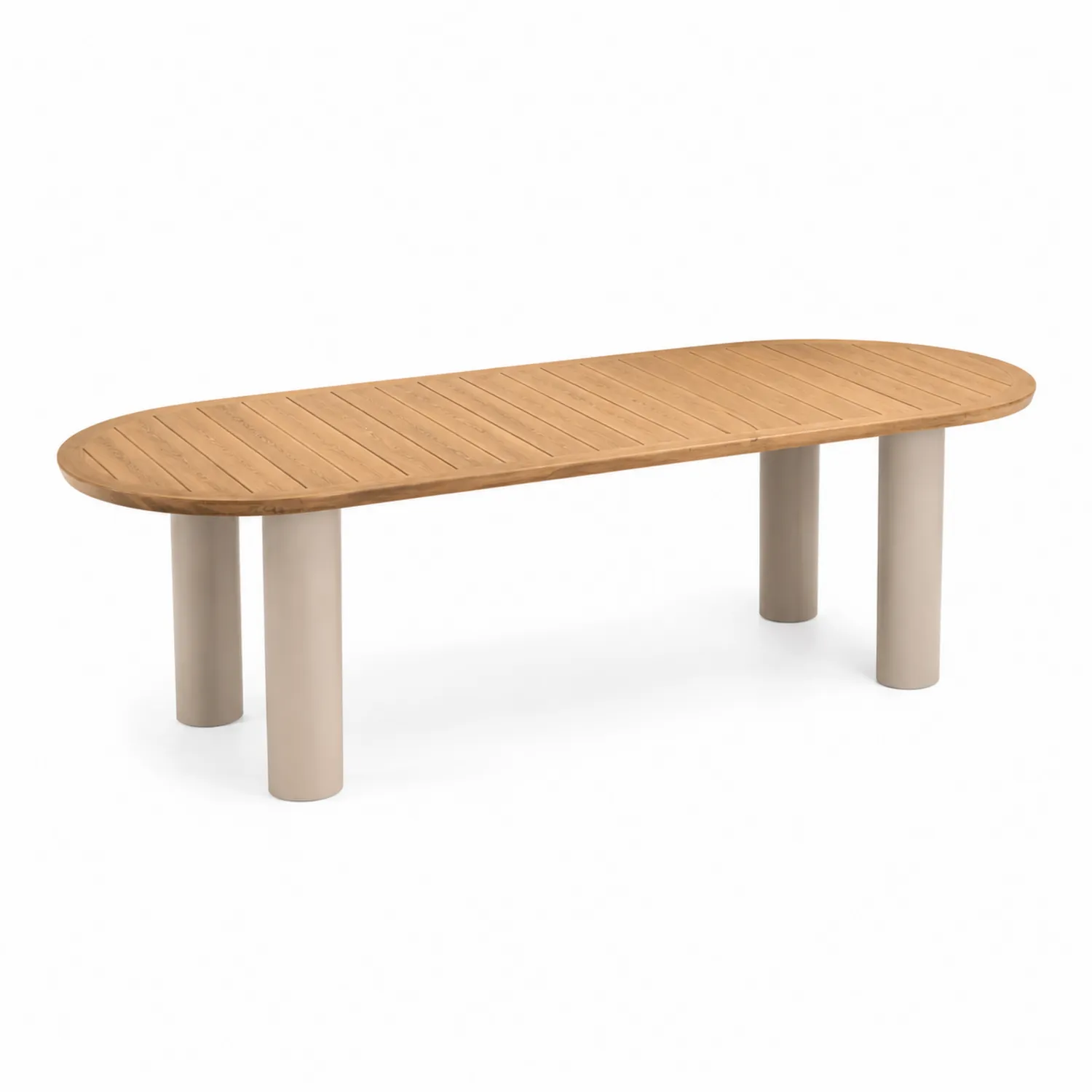 Mesa de comedor de jardín de madera y acero ovalada 230x100x76 cm Marrón/Beige