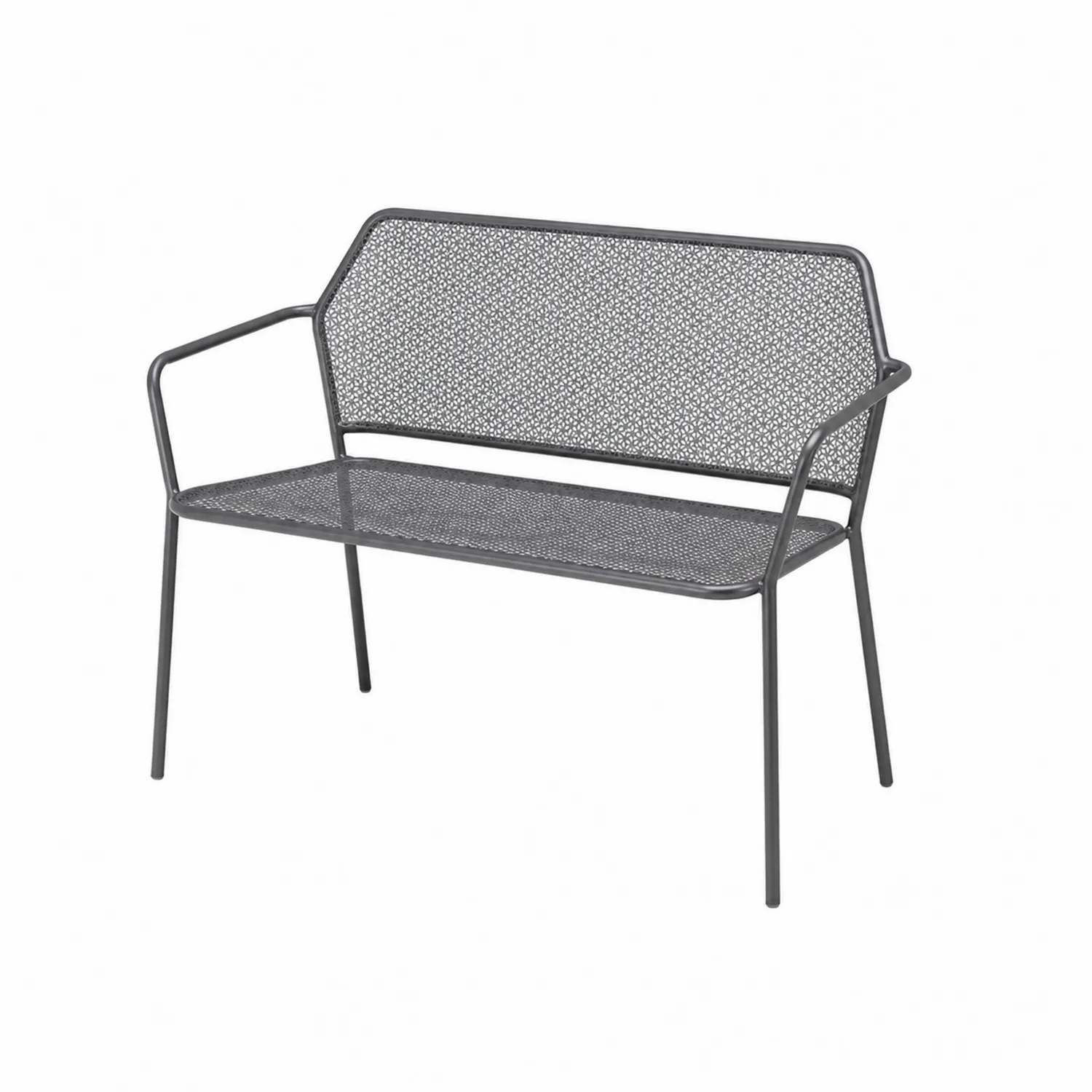 Banco de metal para exterior con respaldo enrejado Gris