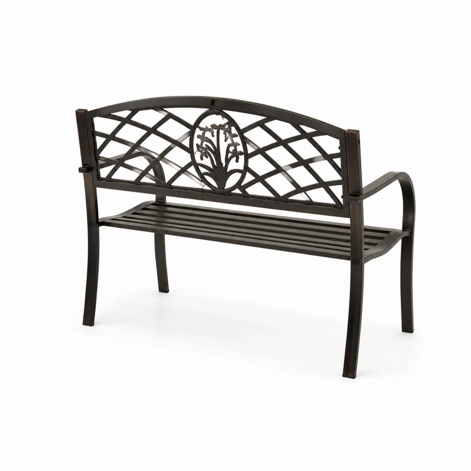 Banco de metal con respaldo decorativo de hierro fundido 125x60x85 cm Negro