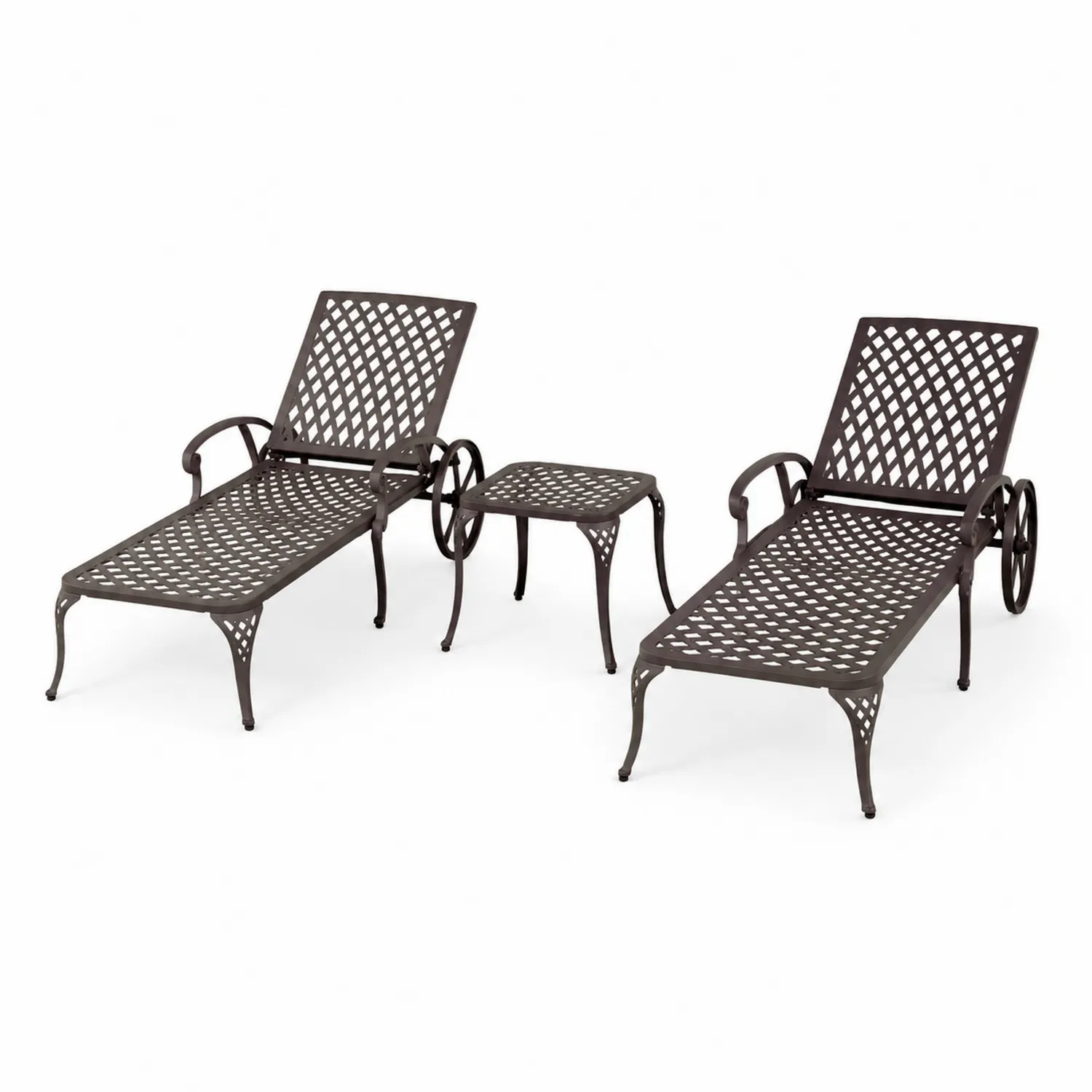 Conjunto de tumbonas y mesa de aluminio