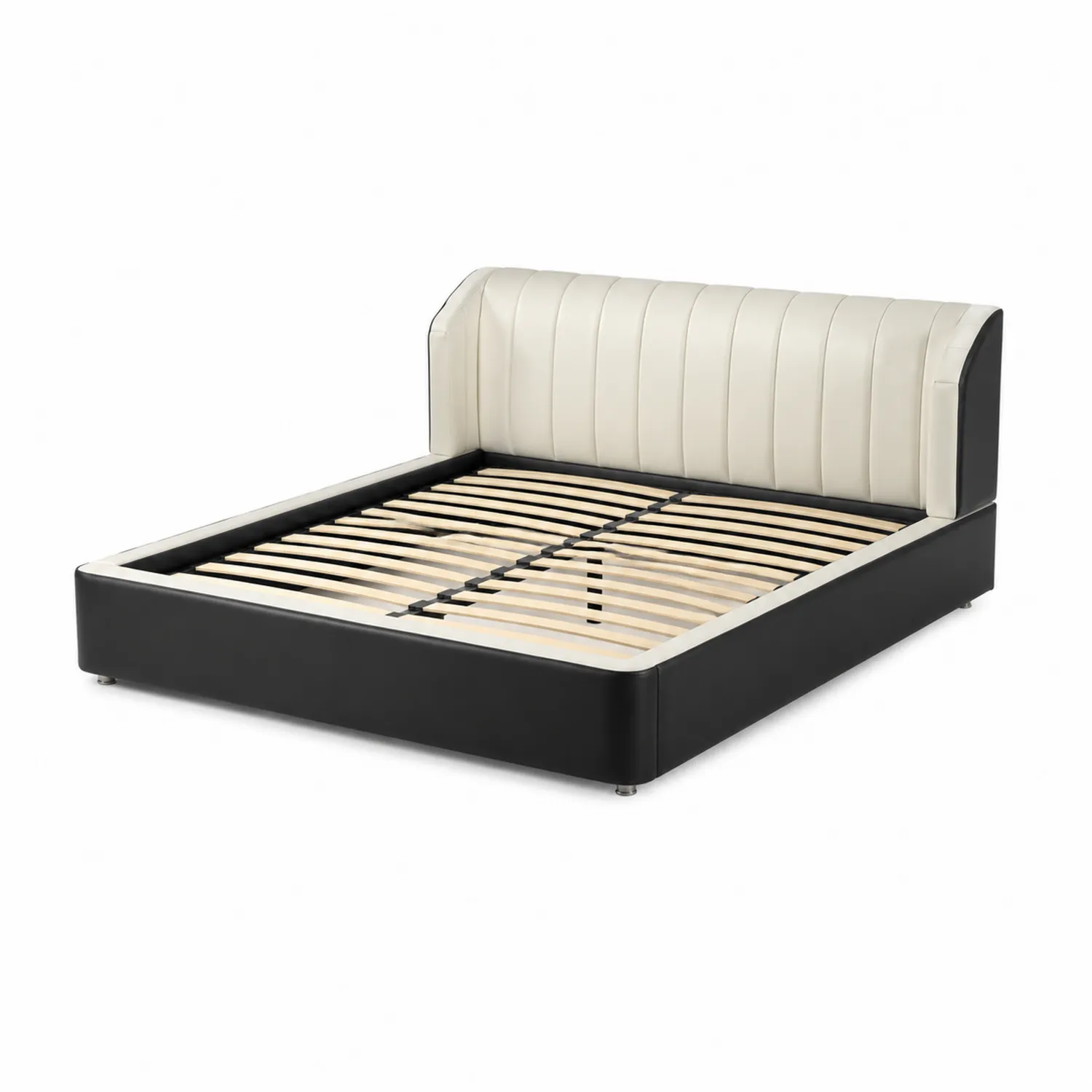 Cama de Polipiel con Cabecero de 200x160 cm Blanco/Negro