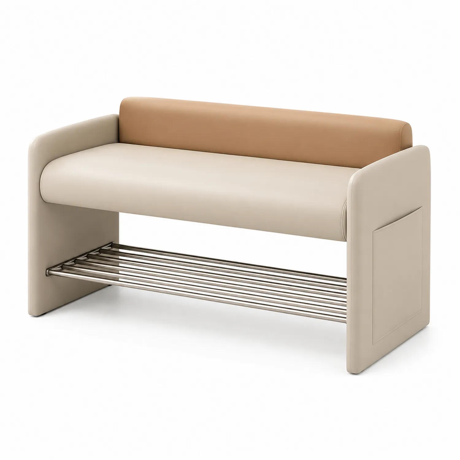 Banco tapizado en PU con estante de metal Beige/Marrón