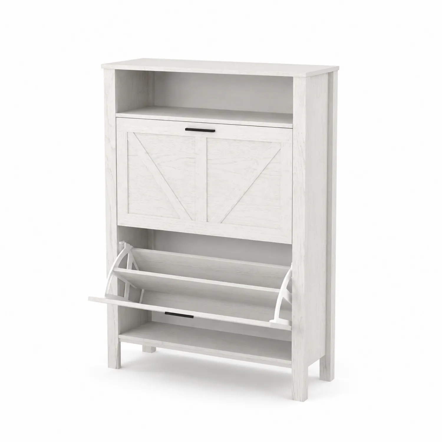 Zapatero de Madera Blanco con Puertas Abatibles 90x30x120 cm