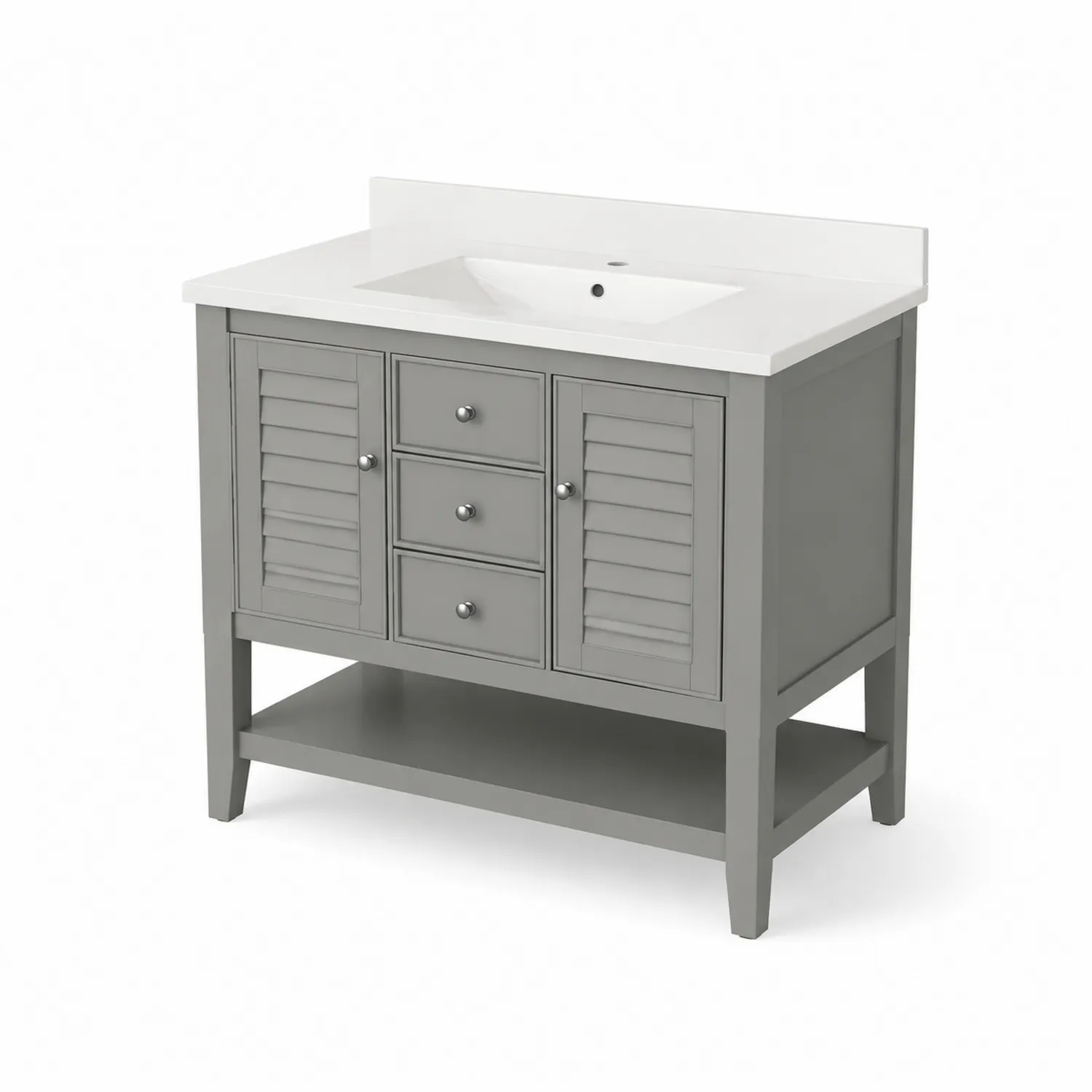 Mueble de baño gris con encimera de cerámica