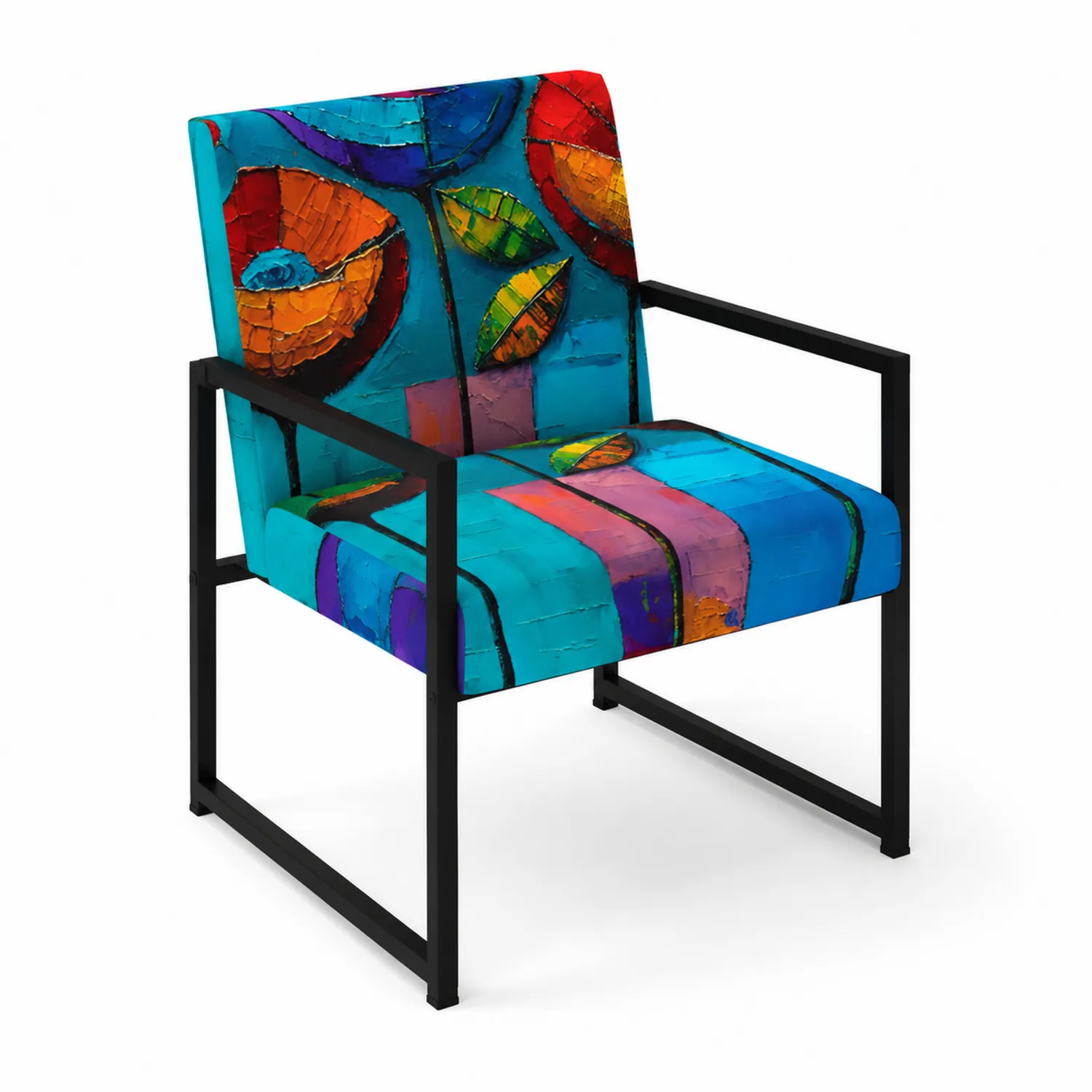 Silla de Tela de Poliéster con Marco Metálico Negro y Diseño Abstracto