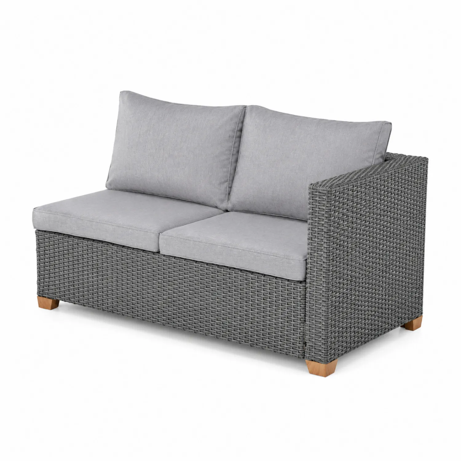 Sofá de ratán sintético con cojines gris