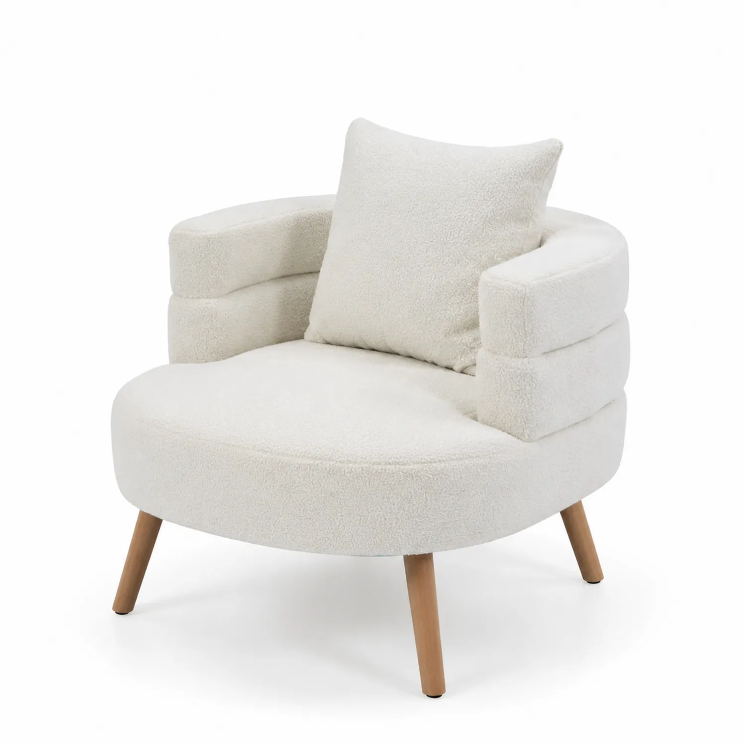 Silla de Bouclé con Patas de Madera de Haya, Beige