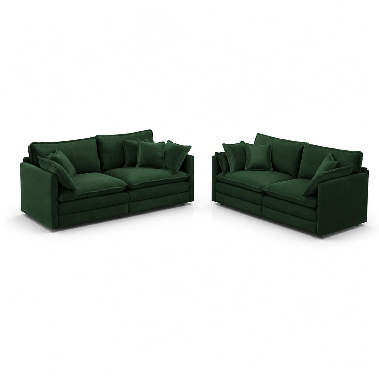 Juego de Sofás de Terciopelo Verde Oscuro con Cojines