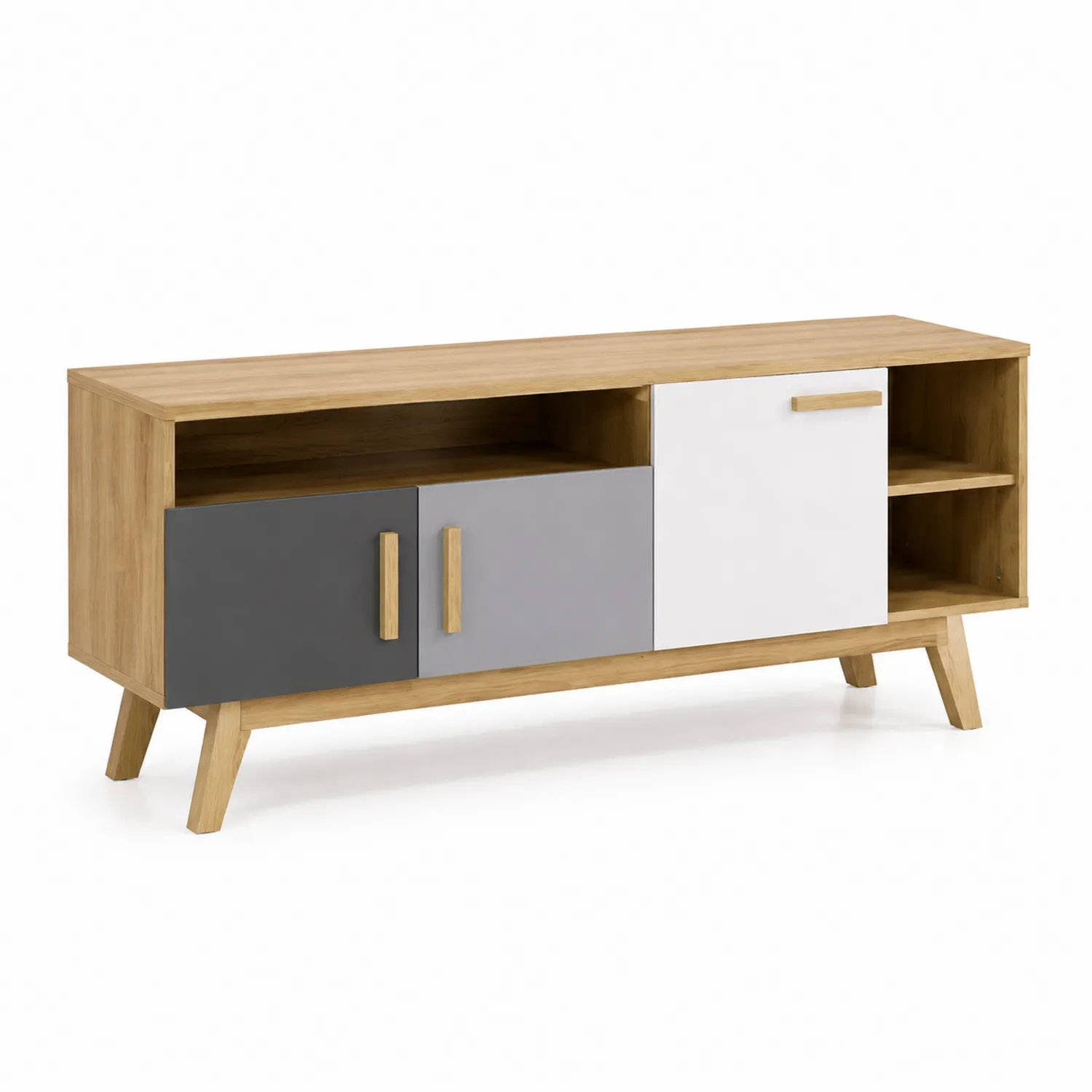Mueble de TV de MDF y Chapa de Roble con Puertas de Colores