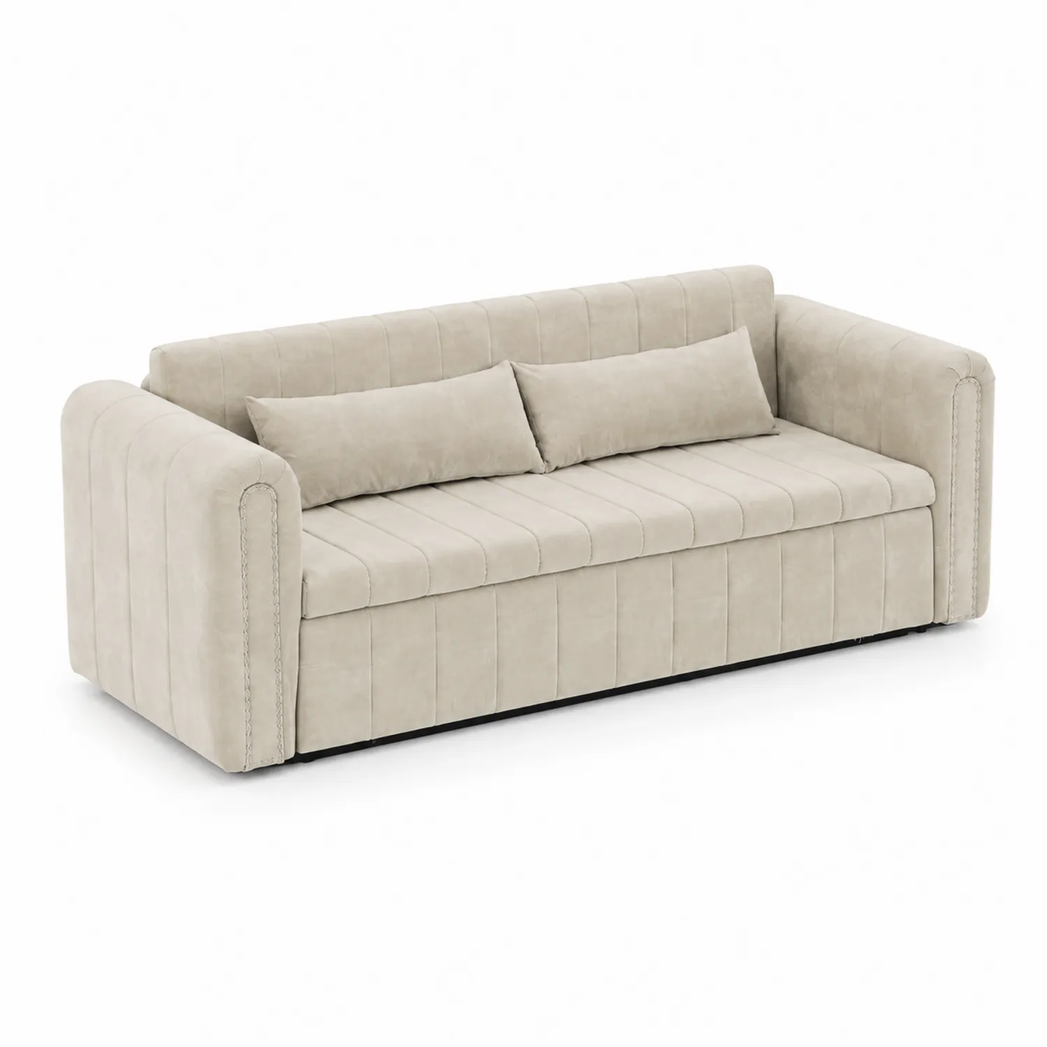 Sofá de Tela Beige 3 Plazas con Cojines