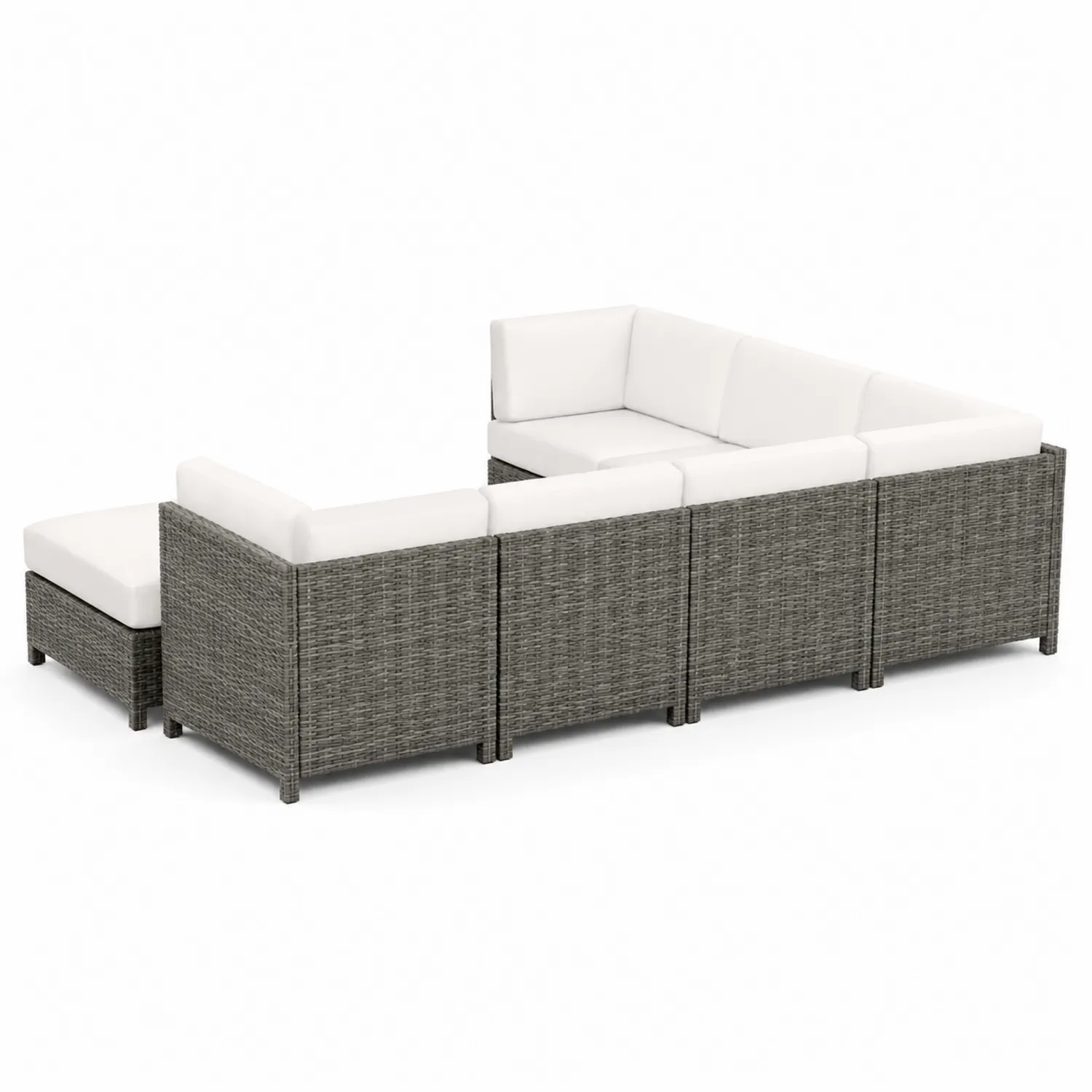 Sofá modular de exterior de ratán PE con cojines blancos