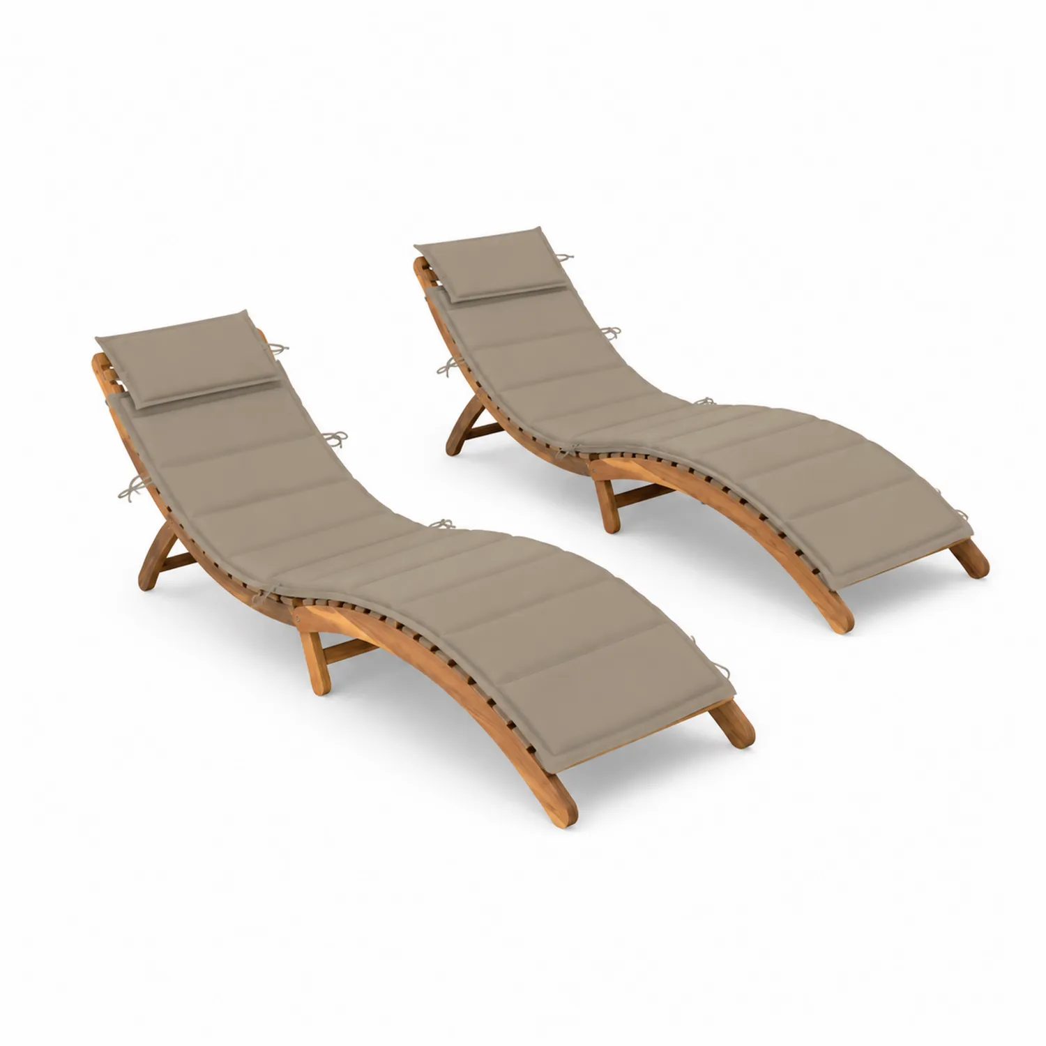 Juego de 2 tumbonas de madera de acacia con cojines beige