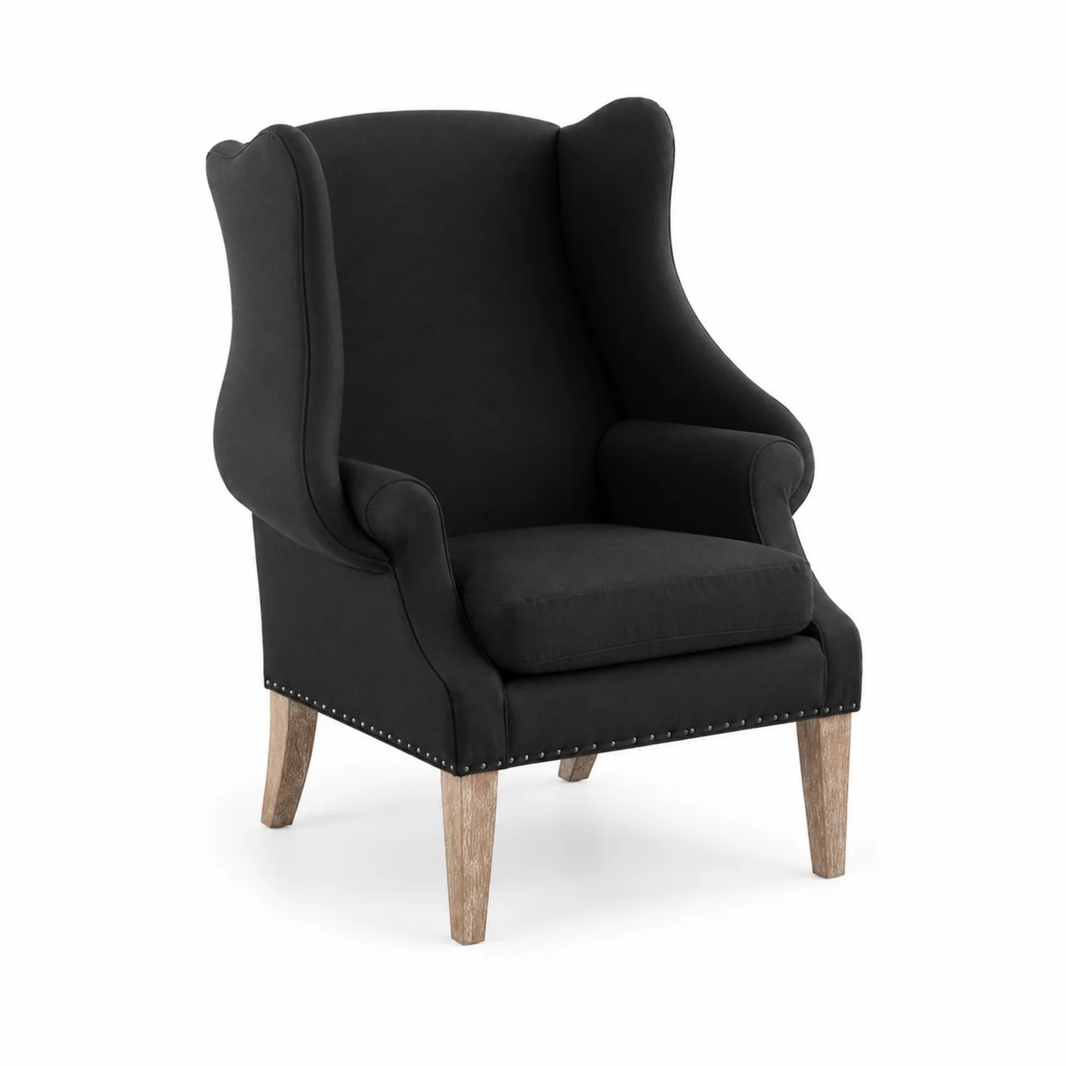 Sillón de Tela Negra con Patas de Madera