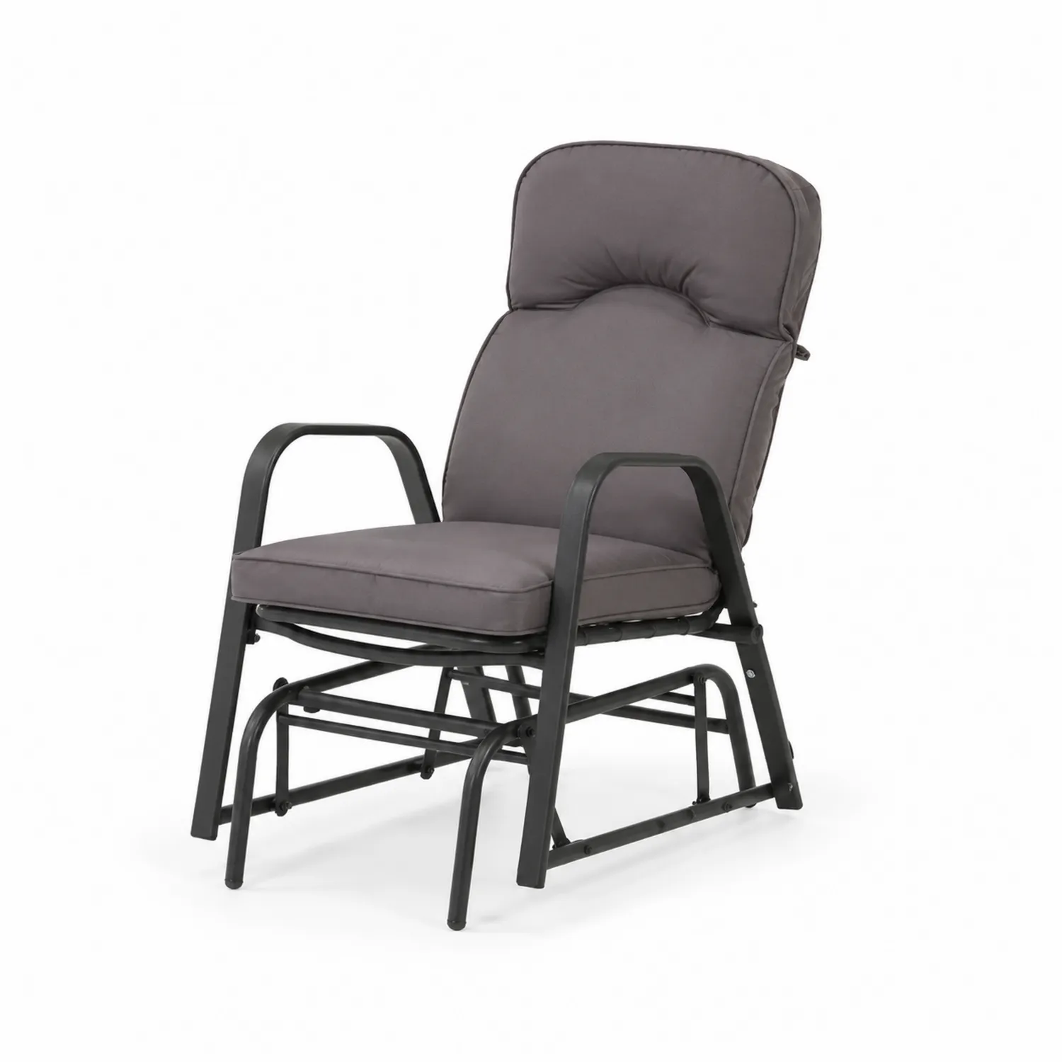 Silla mecedora de jardín con cojín gris