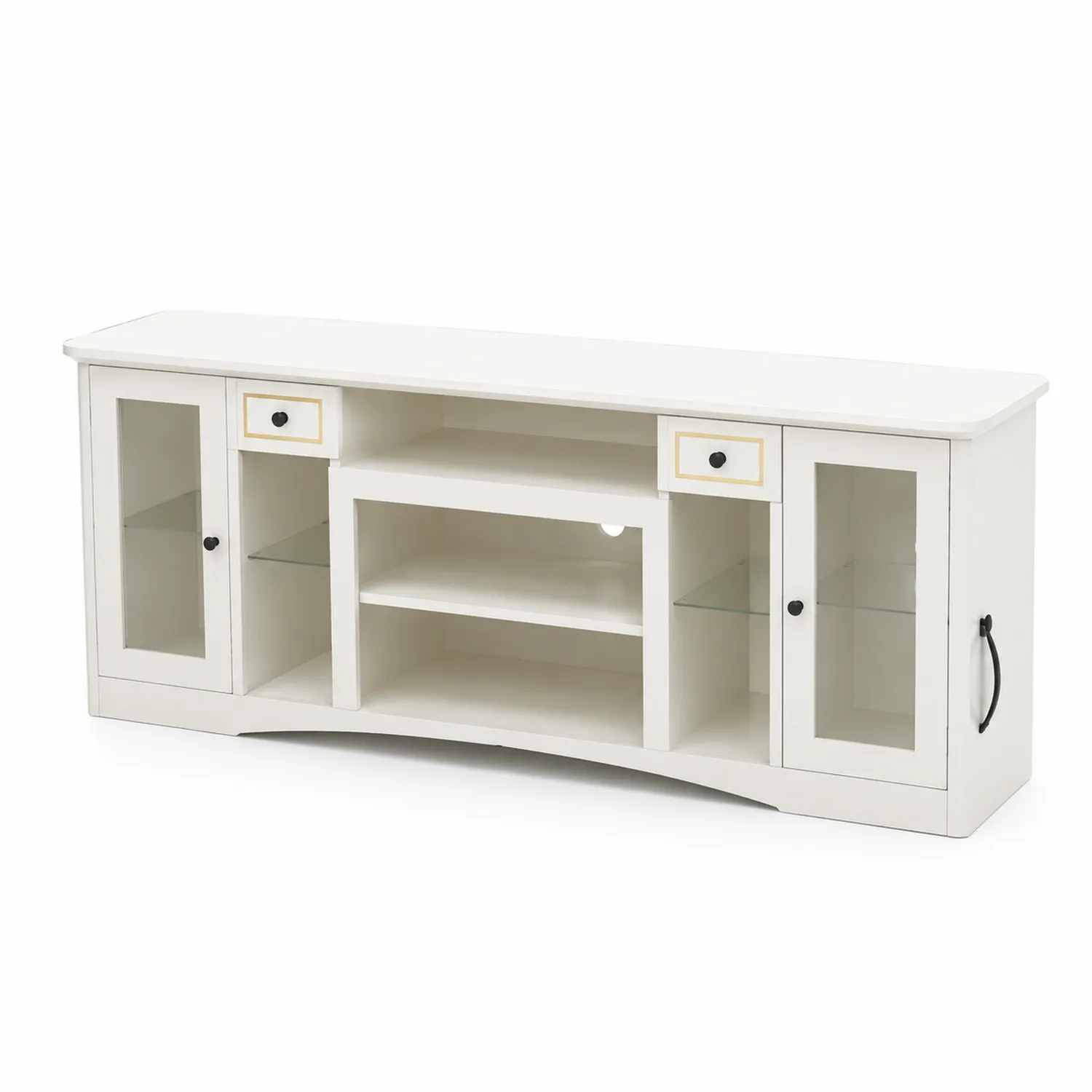 Mueble de TV de MDF y vidrio templado blanco 150x40x60 cm
