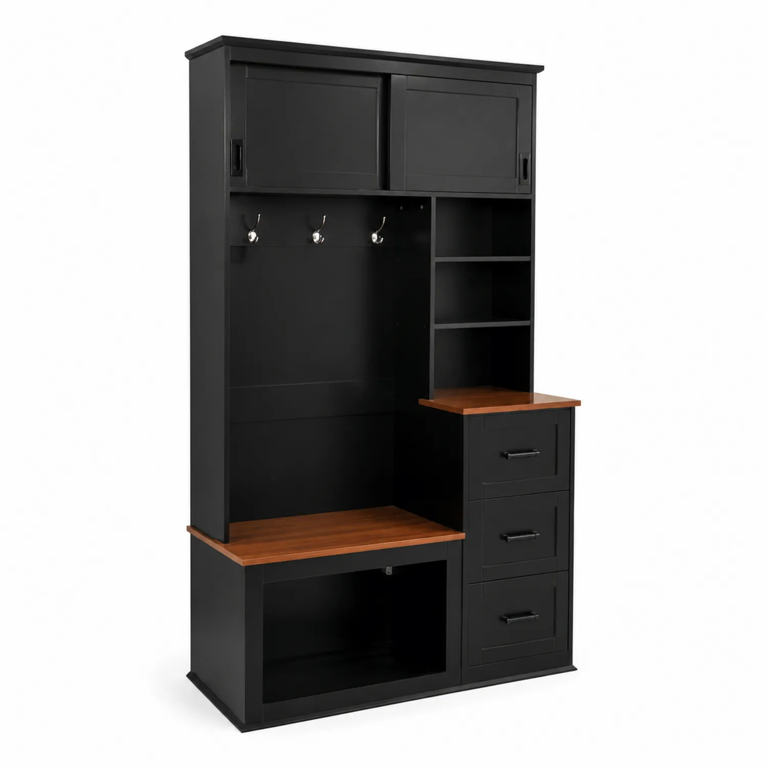 Mueble de Madera Compuesta con Ganchos y Cajones Negro/Marrón