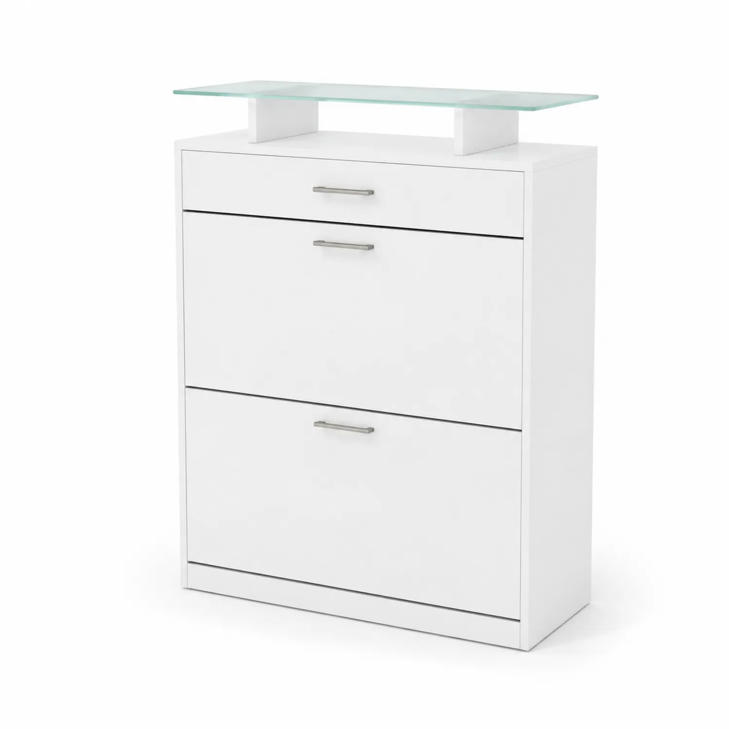 Zapatero Blanco con Estante de Vidrio y 3 Compartimentos